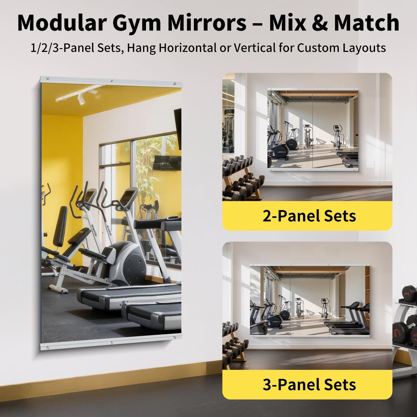 InfiniGlass Home Gym Mirror - 55x30 Inch, 2PCS Frameless Tempered Glass Full Body Mirror for Wall Mount - Ideal for Yoga, Workout, Bedroom, Dance Studio (Silver)