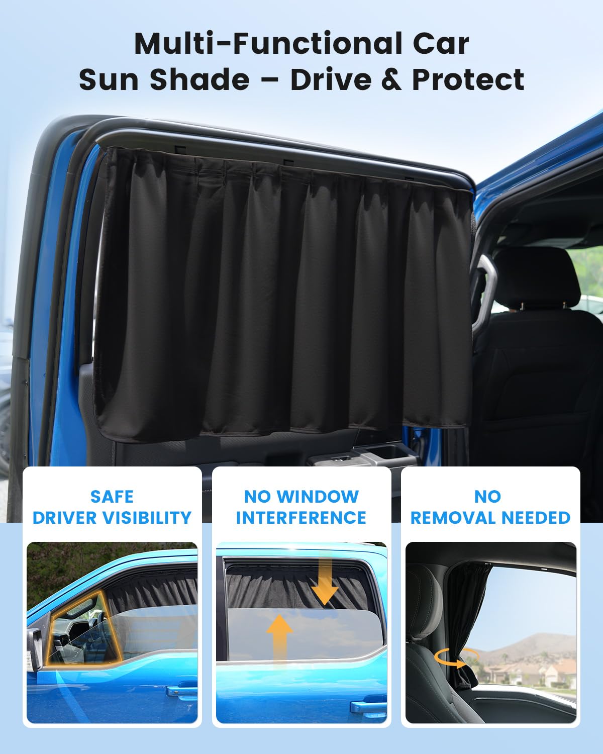 [2025 Upgraded] Weektic Car Curtains for 2021 2022 2023 2024 2025 Ford F150 SuperCrew | Drive-Safe Car Side Window Sun Shade Block 99% UV & Protect Privacy, Easy to Install Without Damage, Black 4pcs