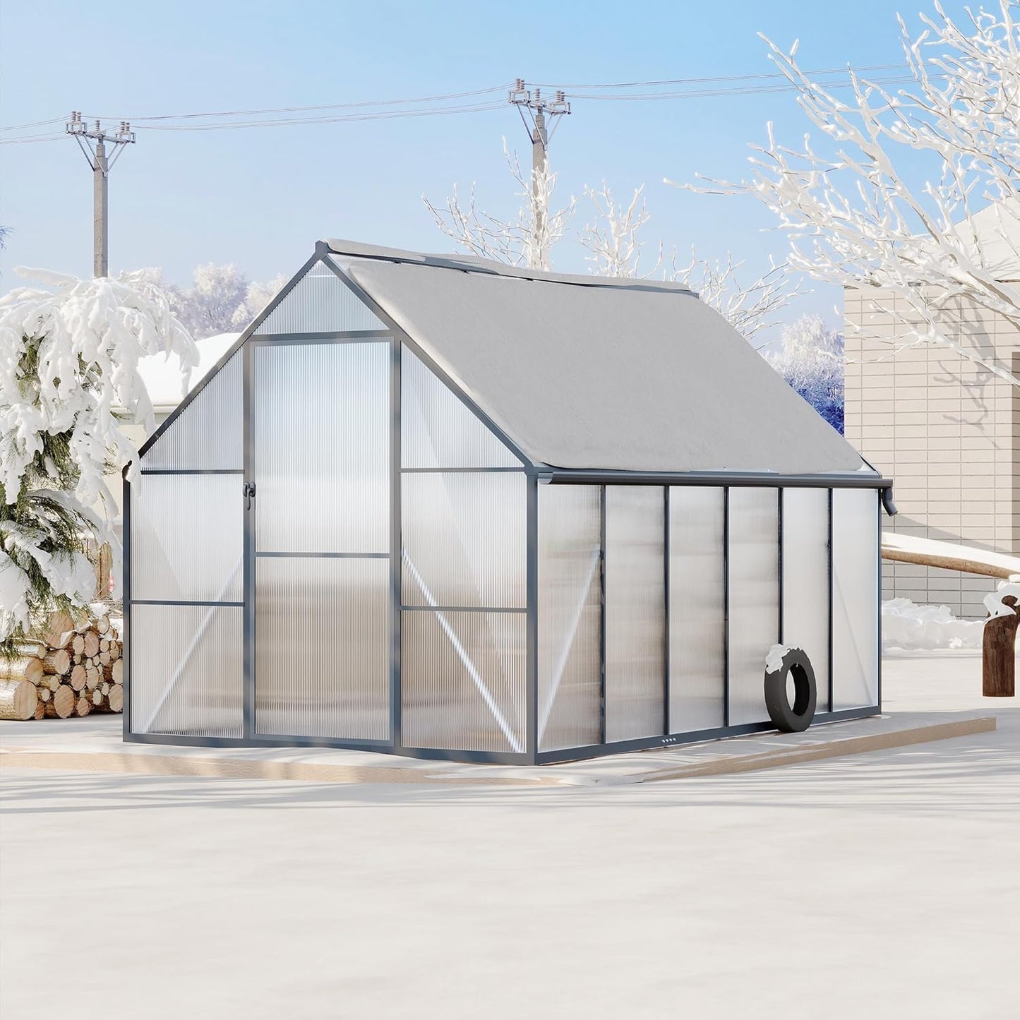 Greenhouse 8x16 FT Aluminum-Framed Heavy Duty Polycarbonate with Quick Setup Structure and Roof Vent Large Enhanced Outdoors Green House Kit
