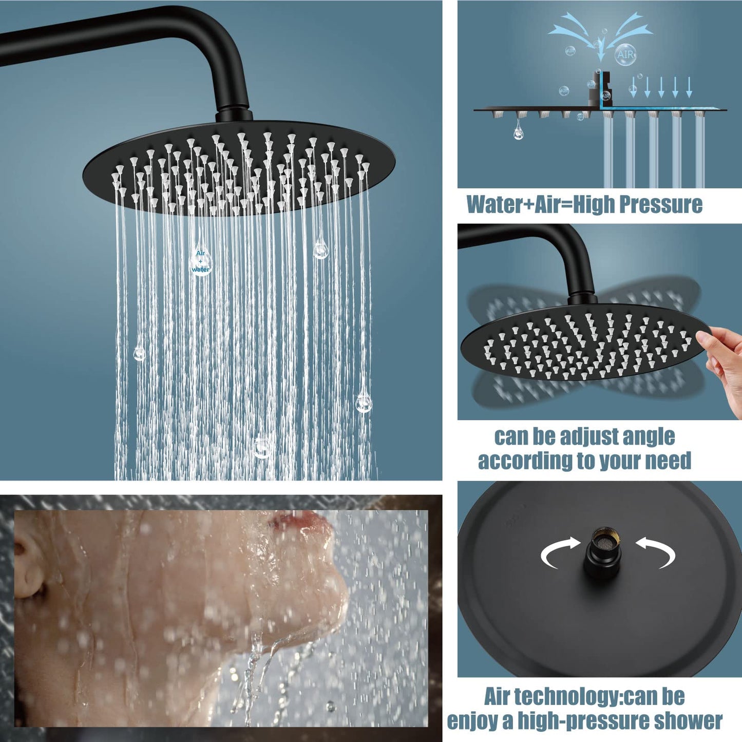Aolemi Outdoor Shower Faucet Matte Black SUS304 Shower Fixture Combo Set Stainless Steel 8 inch Rainfall Shower Head Kit Single Handle High Pressure Hand Spray Wall Mount 2 Dual Function Single Handle