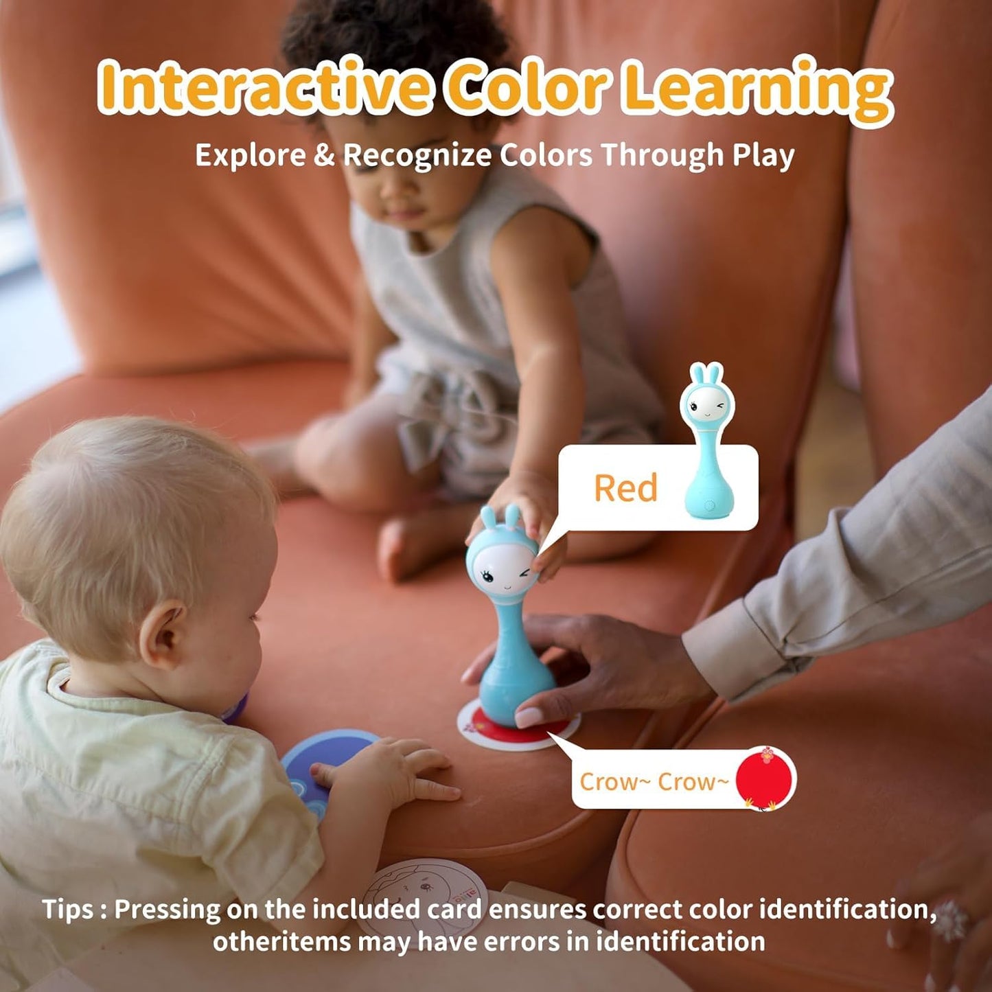 alilo Smarty Bunny Baby Rattle Musical Light Up Toys, Infants Newborns Baby Toys 0-3-6-12-18-24 Months,1 Year Old Boy Girl Easter Gifts, 4 Music Modes and Color Recognition Function with 9 Color Card