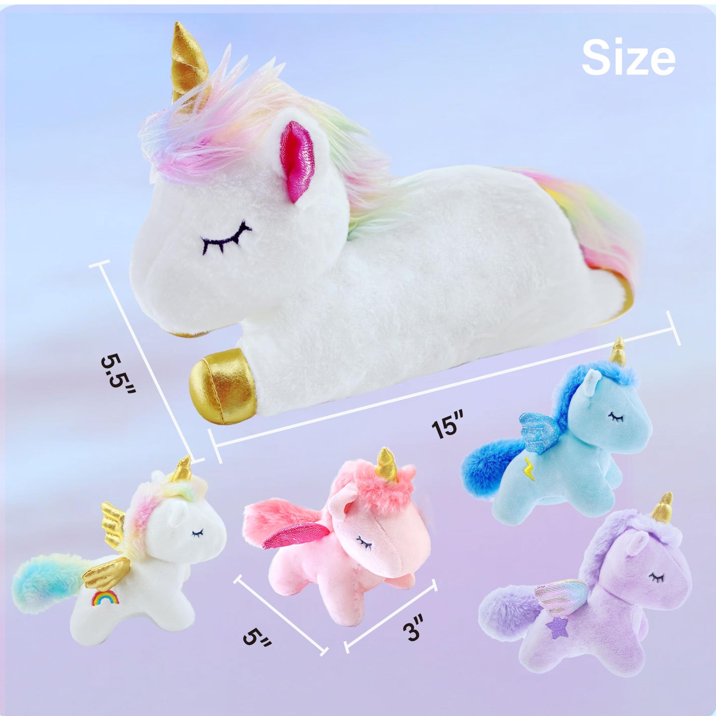 YUNCOL Unicorn Stuffed Animal,Cute Unicorn Mommy Stuffed Animal with 4 Baby Unicorns Plush in Tummy,Kawaii Unicorn Plush Toy Gift for Kids Girls Boys