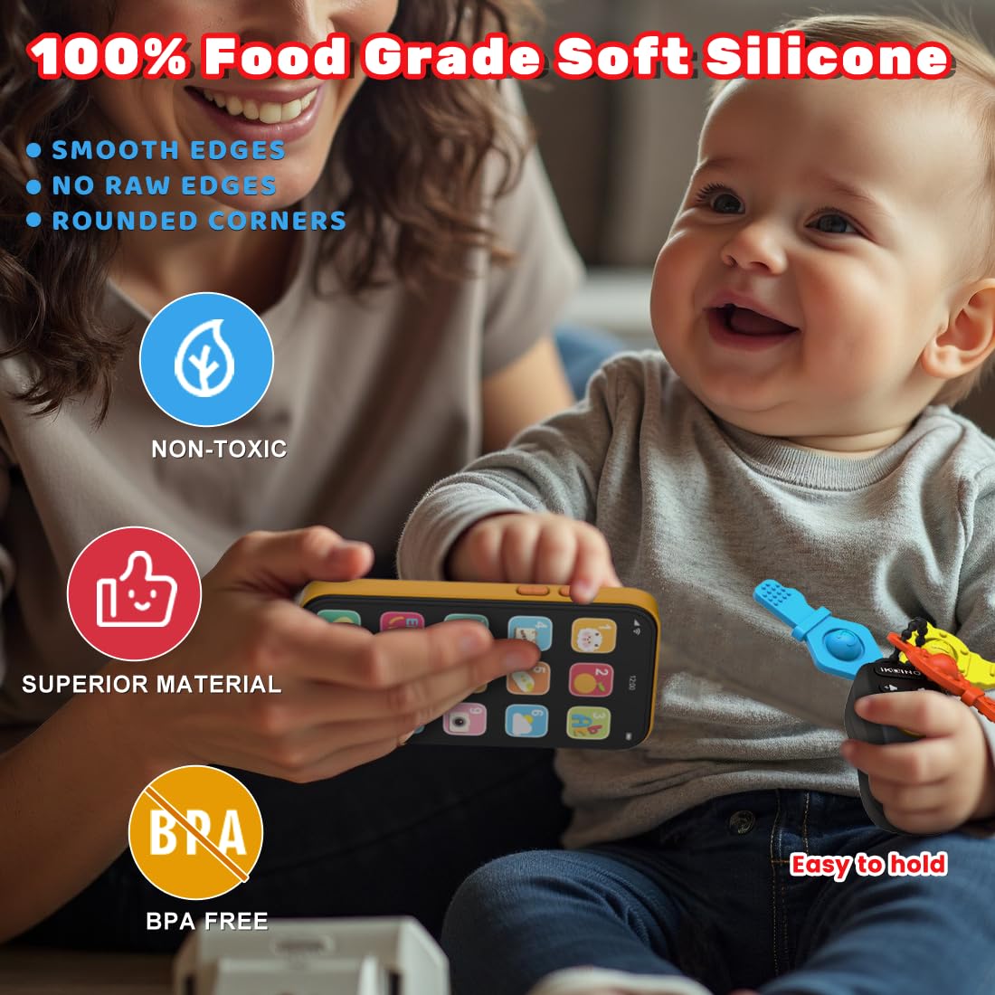 Baby Phone Baby Keys Toys Set, Bilingual Play Phone and Toy Keys for Toddlers 1-3, Musical Early Learning Toys with Sounds Lights for 1 Year Old Boys Girls Infant Age 6+ Months