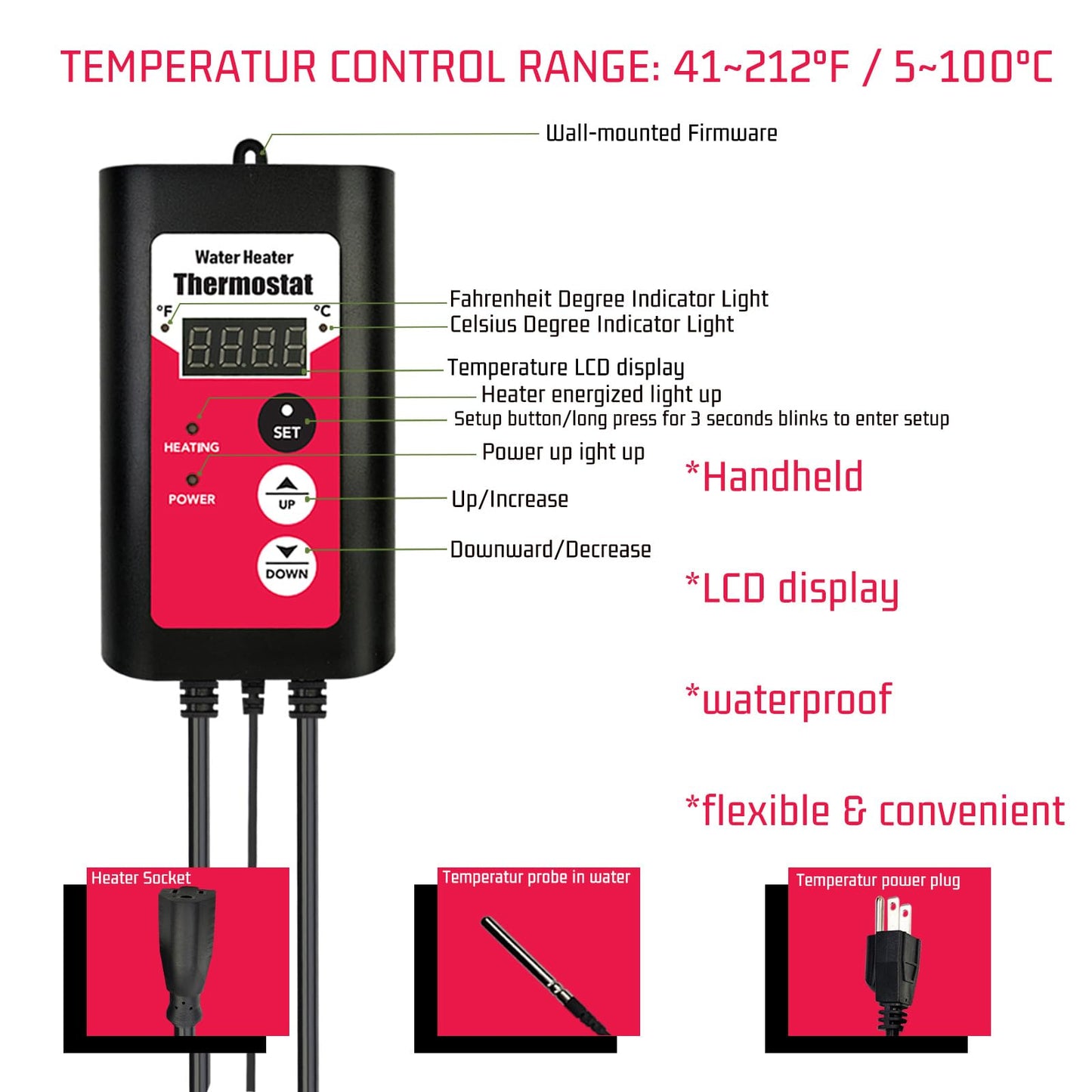 YLboyLIAN 1800W Titanium Submersible Electric Immersion Water Heater with Temp Control & GFCI – Portable Heater for Hot Tubs, Above-Ground Pools, Inflatable Pools, Baptistry, Spa Tubs & Swimming Pools