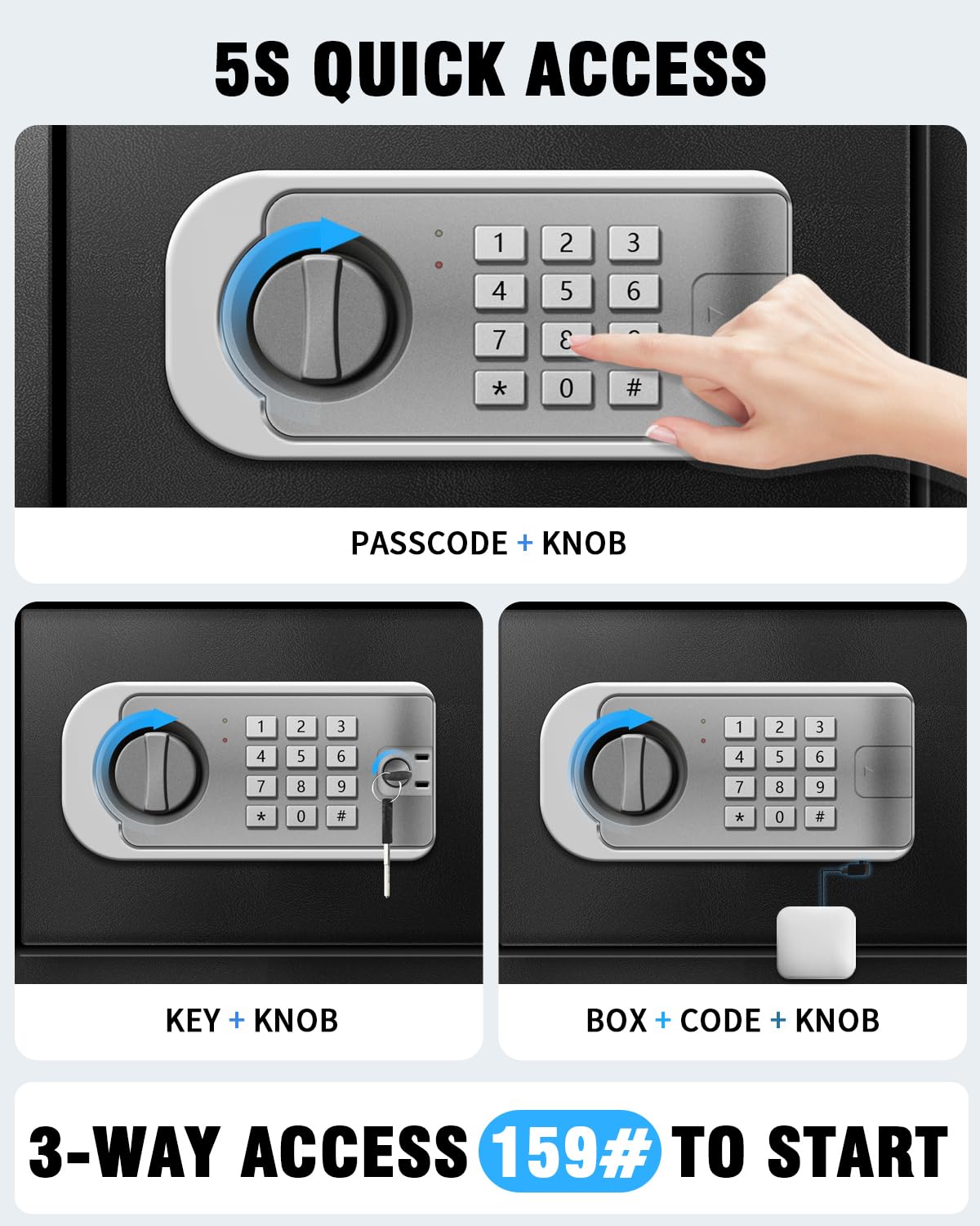 VaultHex Medium Safe Box for Home - 2.0 CuFt Mountable Cabinet with Motion Light & Dual Alarm, Digital Keypad & Override Key, Removable Shelf - Secure Black Storage for Money, Files, and Valuables