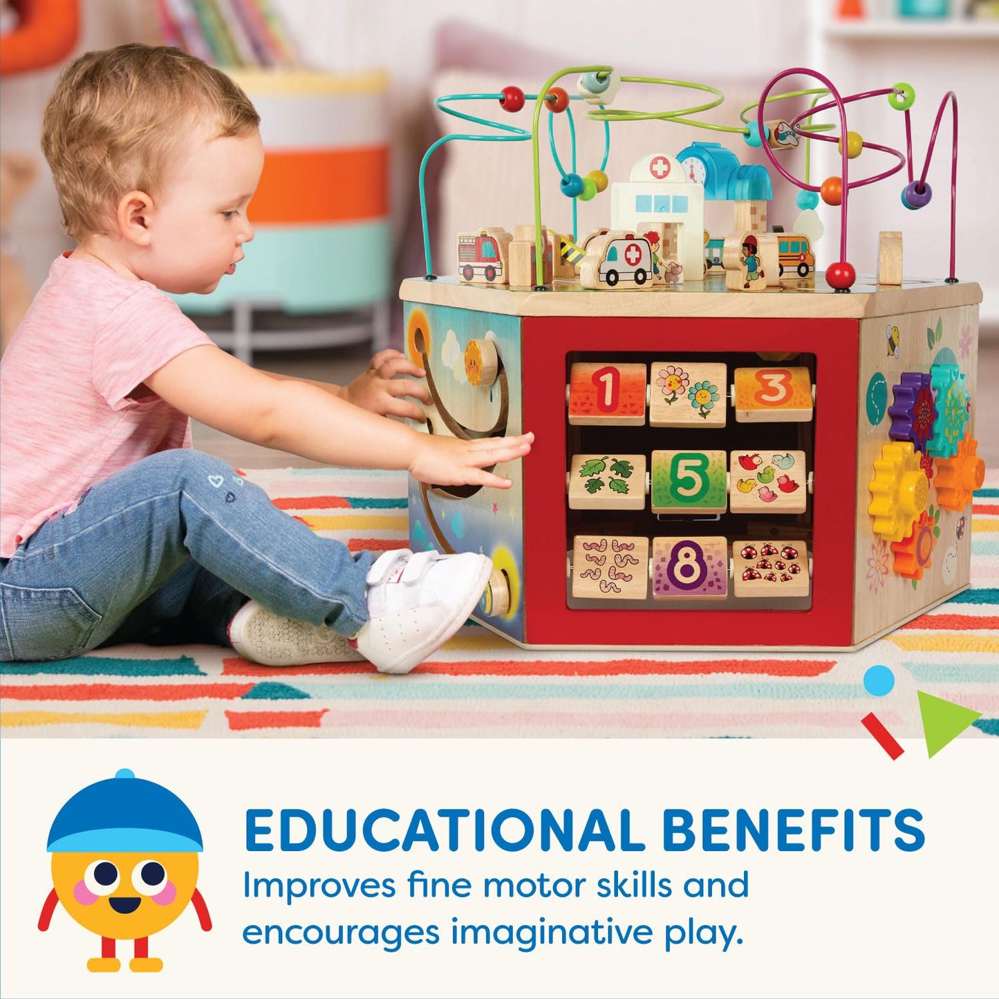 Battat – Wooden Activity Cube – City – Themed Activity Center – Educational Toys – Wooden Toys for Toddlers and Kids – 1 Year +
