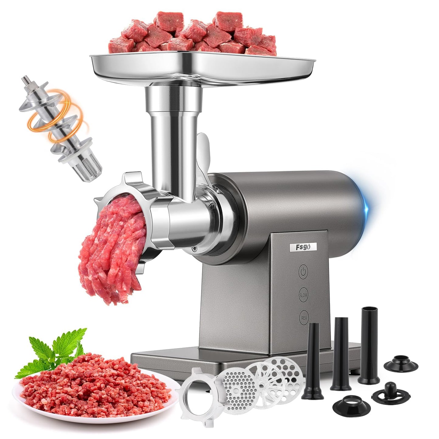 Flyseago Meat Grinder Electric 3200W Heavy Duty Meat Mincer Chopper Machine Touch Control Multifunctional with Cutting Blade 3 Grinding Plates 3 Sausage Stuffers Kubbe Kit for Household&Commercial