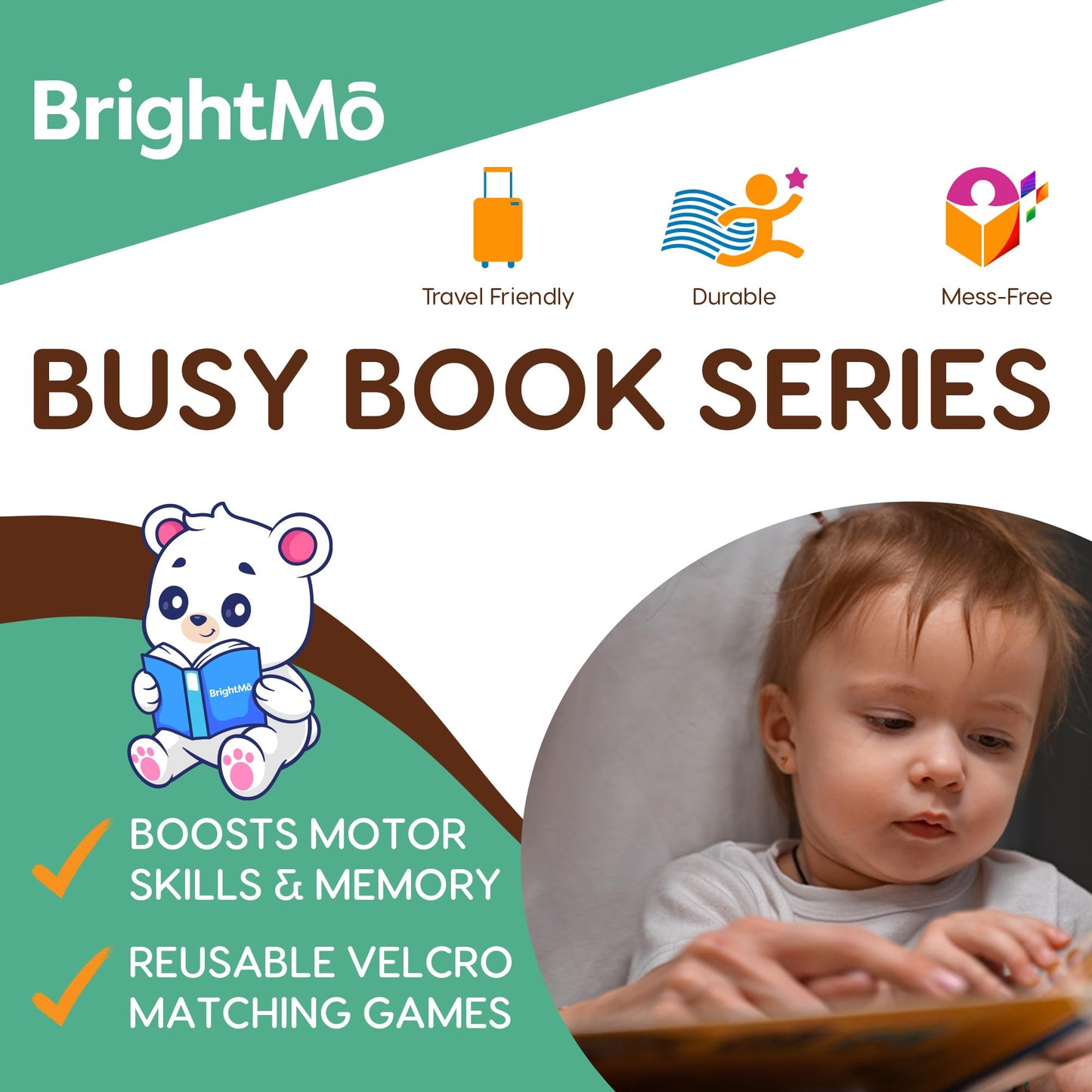 BrightMō Montessori Busy Book Set (4-in-1) – Preschool Learning Activities for Ages 3+, Fine Motor Skills, Travel Activity Kit, Dinosaur Farm Ocean Animal Themes