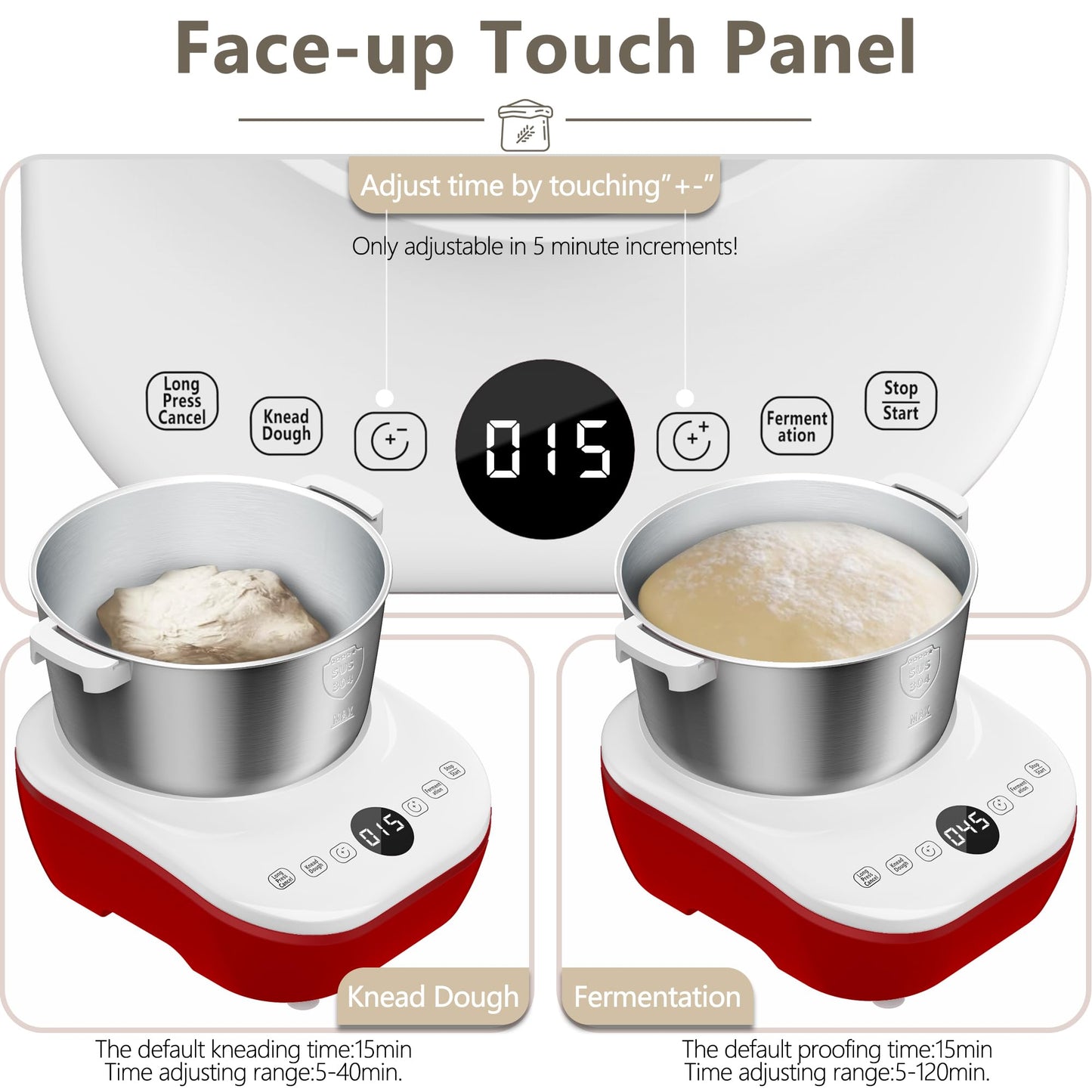 AIZIYO DoughChief, Electric Dough Mixer 7.4Qt with Ferment Function, Dough Maker 304 Stainless Steel Bowl, Microcomputer Control, Face-up Touch Panel, Easy To Clean for Bread & Pizza