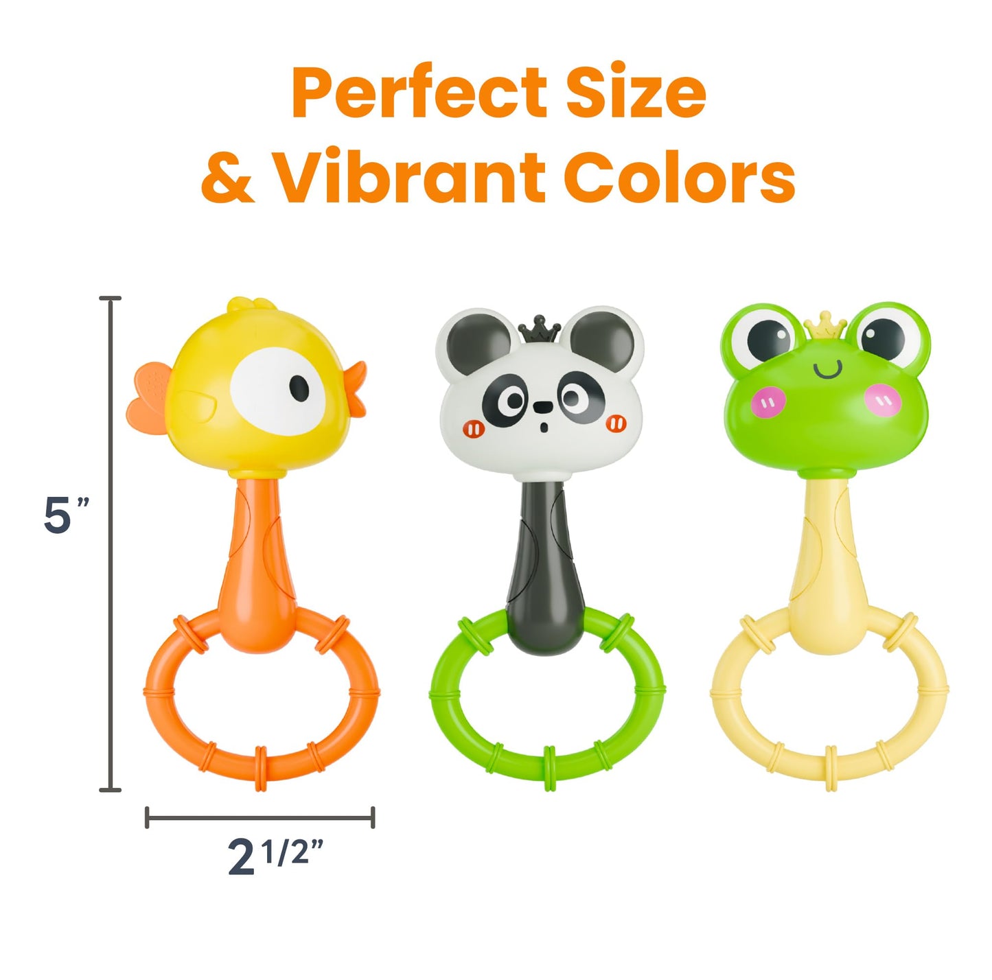 iPlay, iLearn Baby Maracas Rattle Toy, Infant Animal Shaker Rattles Set, Newborn Sensory Teething Rings, Tummy Time Carseat Stroller Crib Toy, Birthday Gift 3 4 6 7 9 12 18 Month Old Toddler Girl Boy