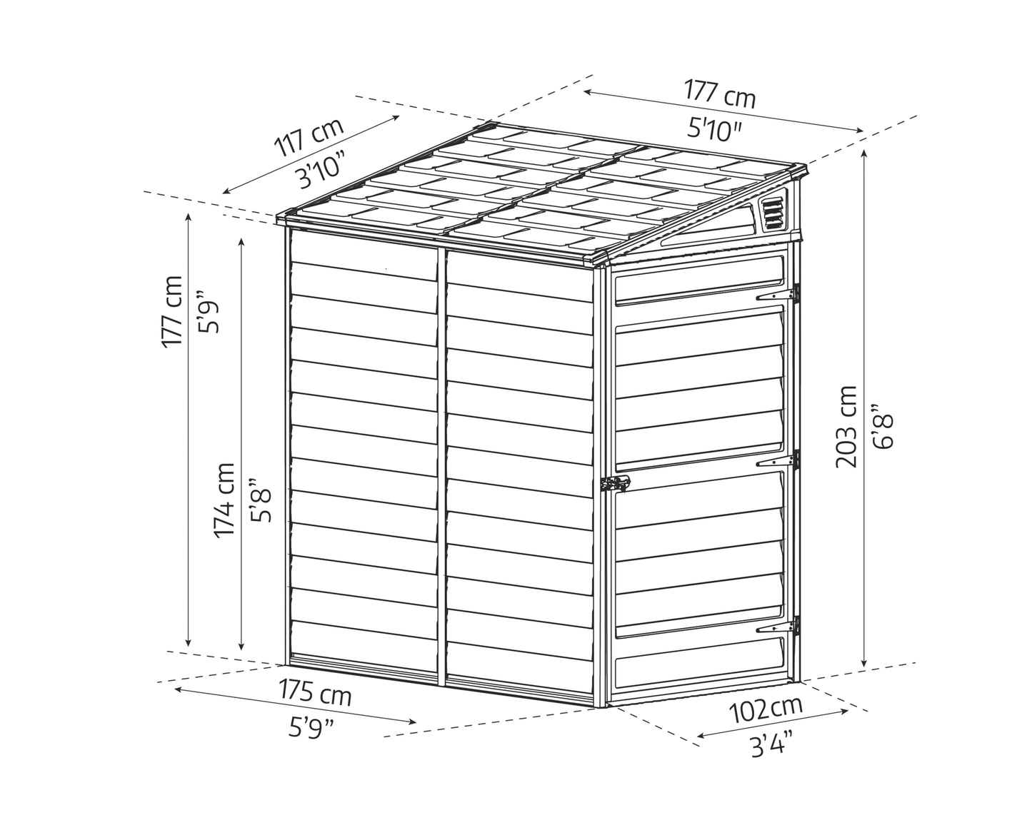 Palram - Canopia Skylight 4' x 6' Lean-to Storage Shed, Midnight Gray DIY Backyard Shed, Polycarbonate Panels, Aluminum Frame Outdoor Storage for Lawn Mower, Bike, Garden Tools