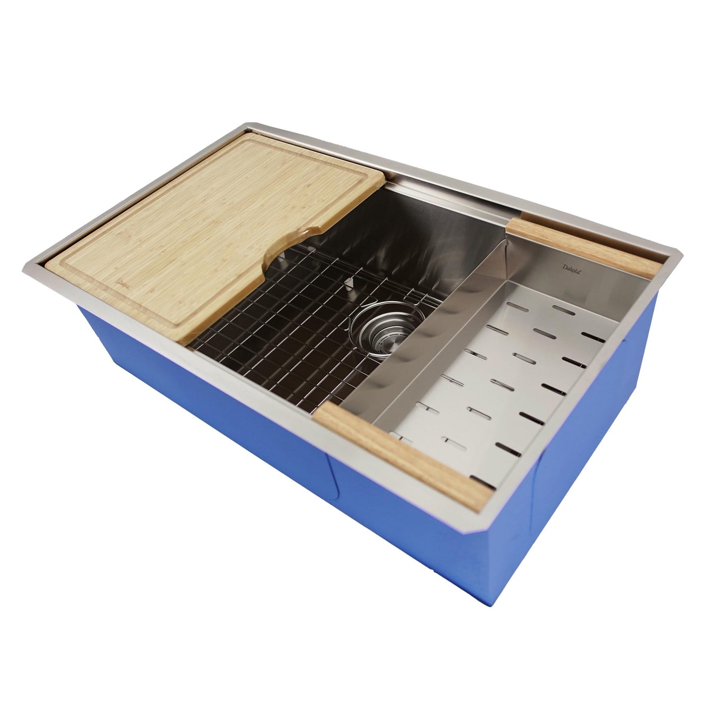 Dakota Workstation Kitchen Sink with Accessory Ledges, 30X20", 16 Gauge Stainless Steel, Undermount Single Bowl Drop In Sink with Colander, Bamboo Cutting Board, Bottom Grid, Premium Kitchen Sinks.