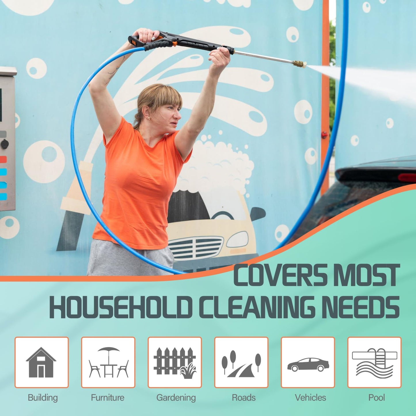 Pressure Washer with 25 FT Hose, 4 Quick Connect Nozzle 16.9Oz Soap Tank Cleaning for Patio, Car