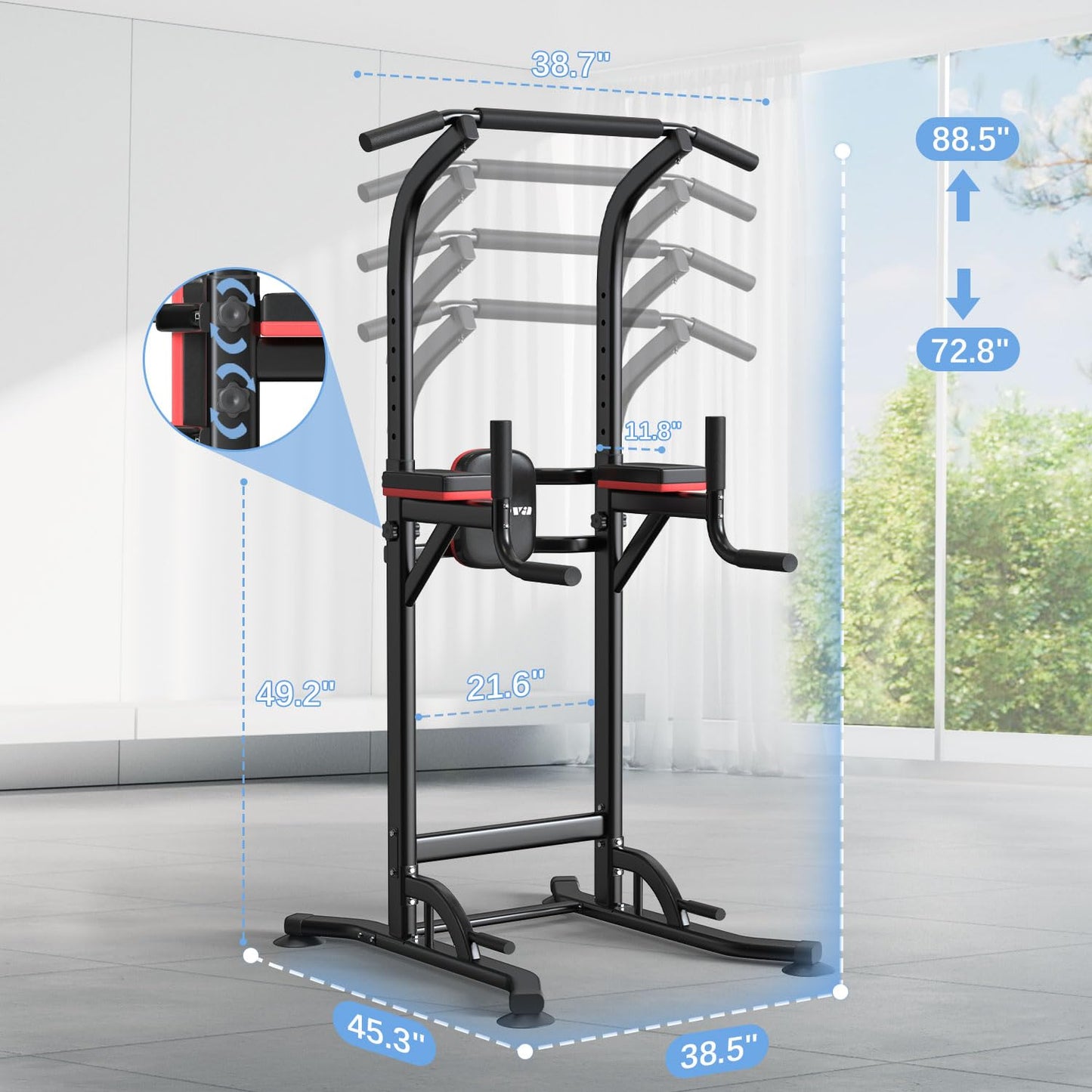 ZENOVA Pull Up Bar Power Tower Dip Bar Pull Up Stand Dip Station Multi-Function Workout Station Fitness Equipment Home Gym Machine