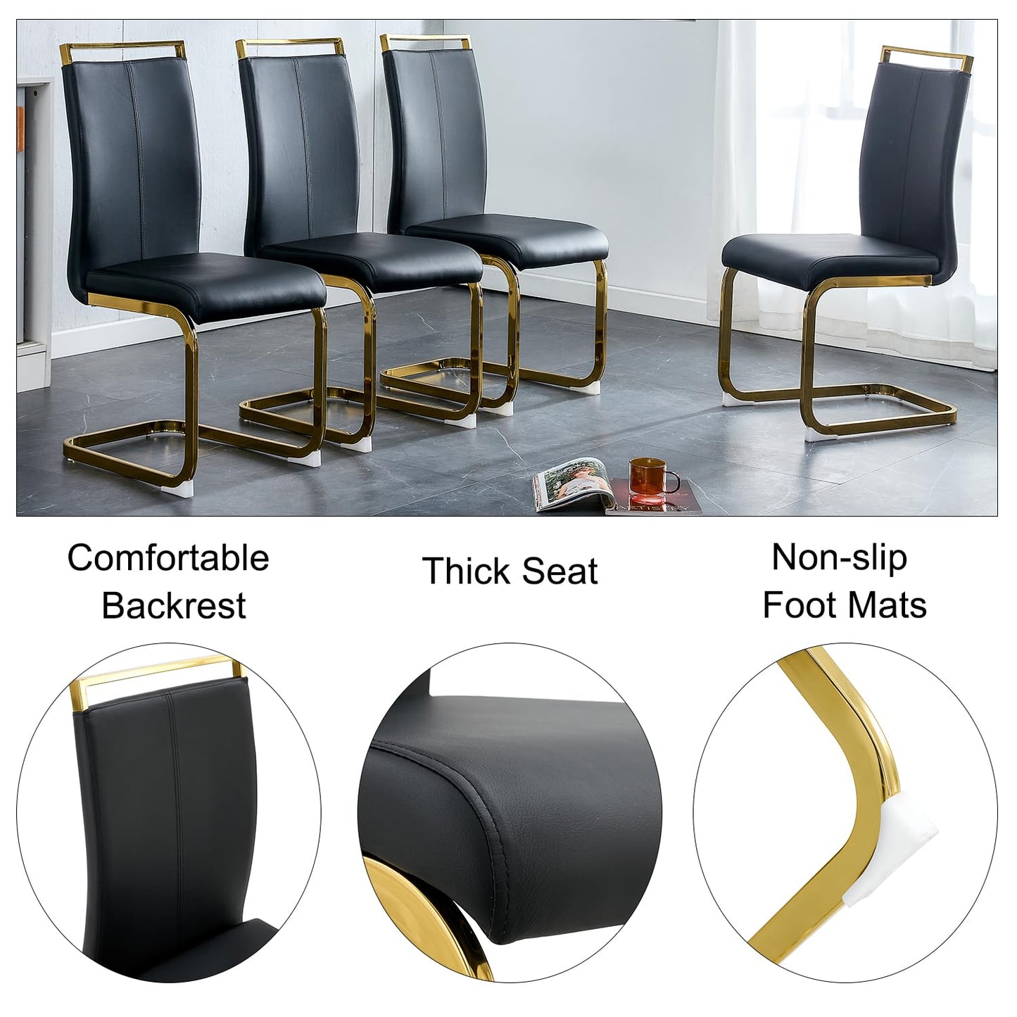 hohoedc 79'' Modern Dining Table Set for 8, Black Kitchen Table with 1.8" Thick Faux Marble Top & 8 PU Leather Chairs, Luxury Dining Room Furniture Set for Kitchen/Dinner Room