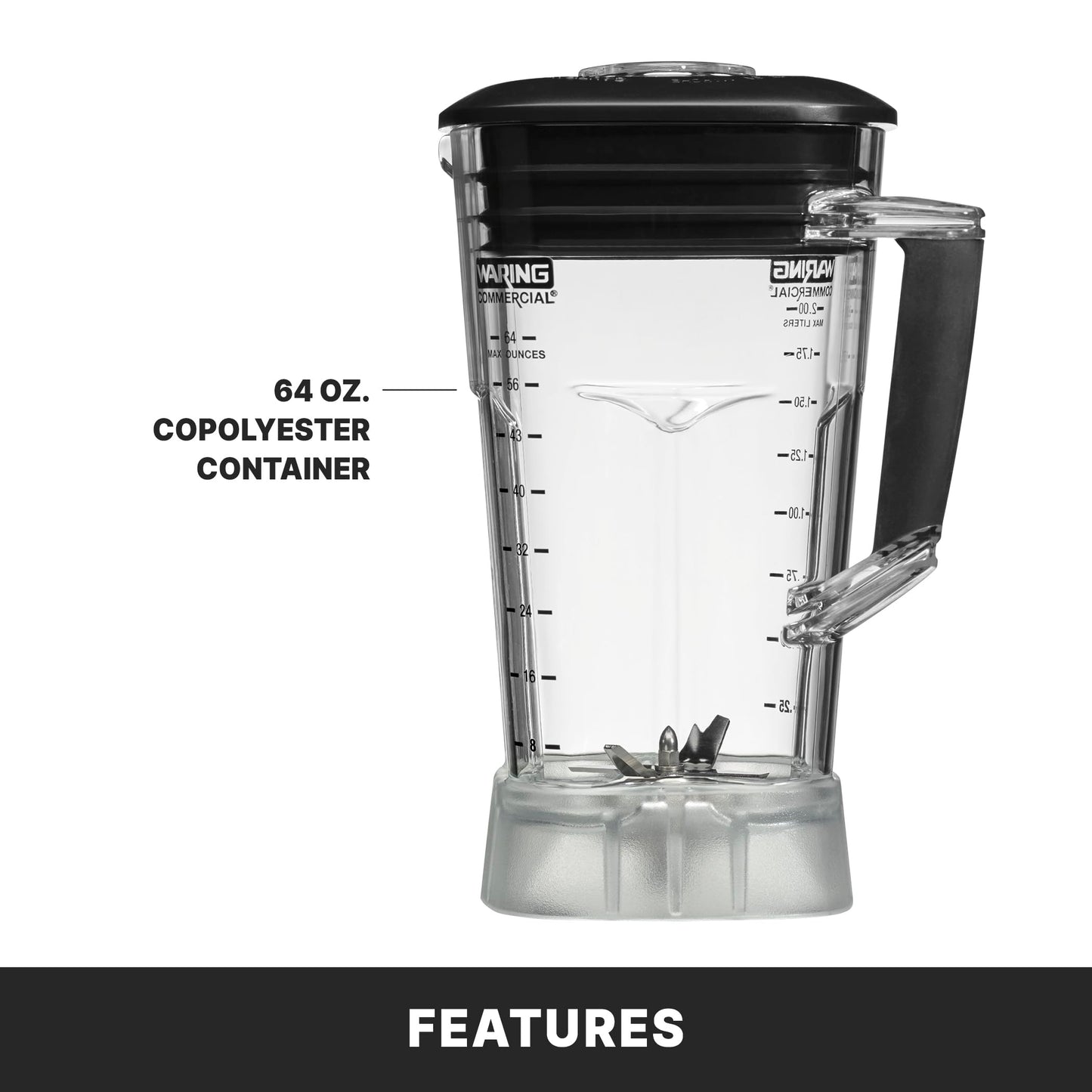 Waring Commercial TBB145P6 TORQ 2 Horsepower Blender, 2 speed Toggle Switch Controls, with 64 oz. BPA Free Container, 120V, 5-15 Phase Plug, Black