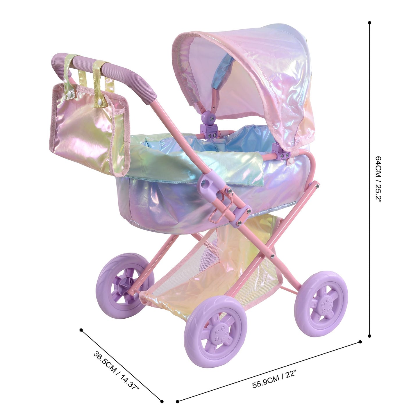 Olivia's Little World - Play Baby Doll Bassinet Stroller, Baby Doll Pram Stroller Buggy for 5 Year Old Girls, Magical Dreamland Baby Doll Deluxe 2-in-1 Stroller for up to 16" Dolls - Multicolor