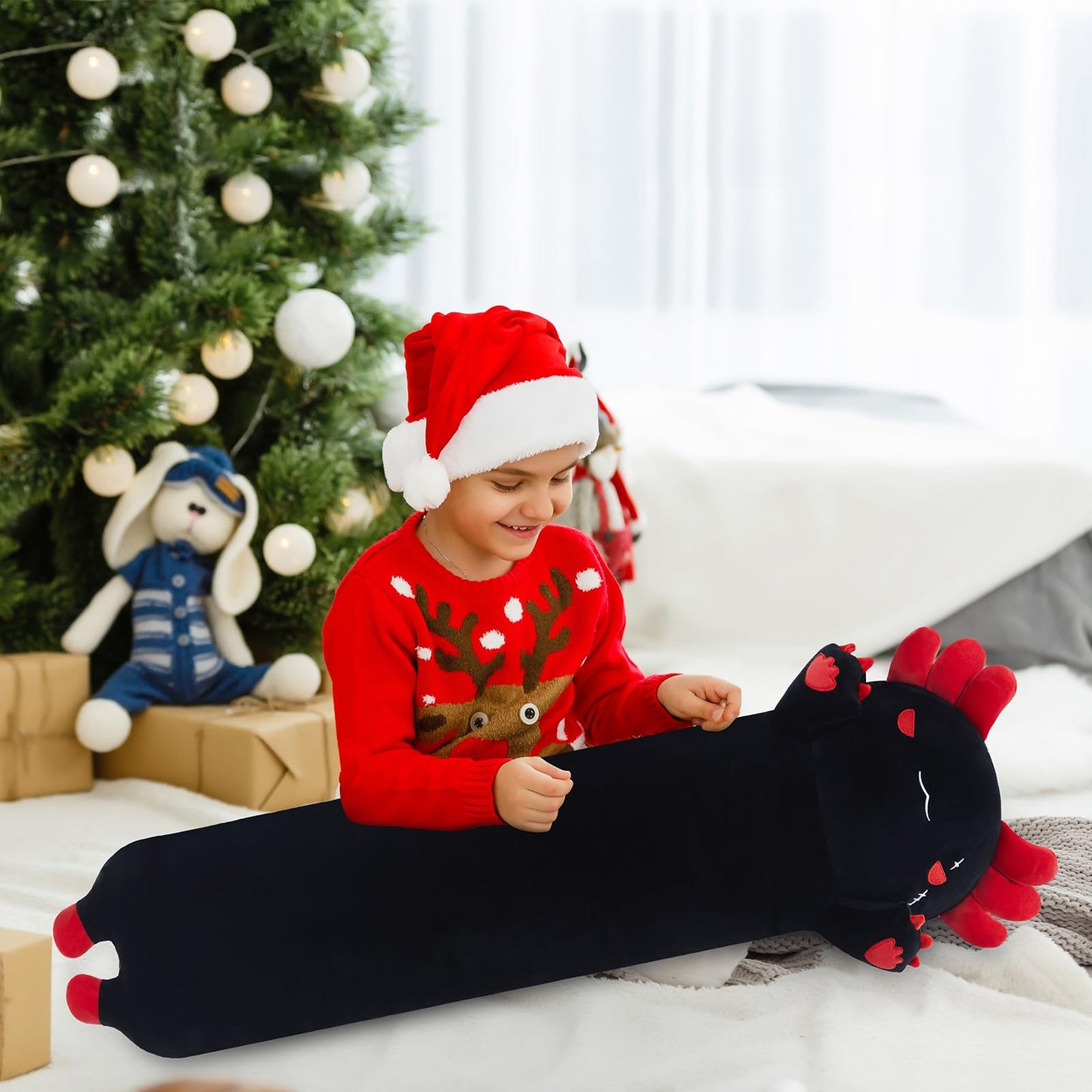 MIAOHAHA Long Plush Axolotl Toy Stuffed Animal Axolotl Plush Toy Pillow Gift for Kids and Girls(Black,70cm/27.5in)