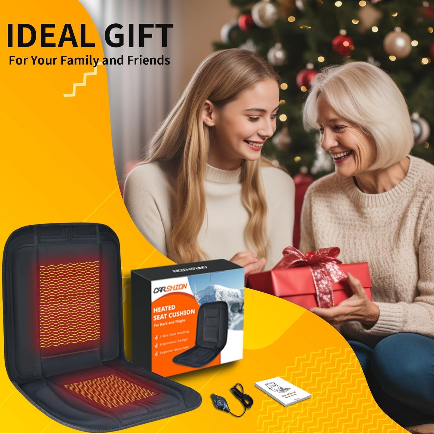 CARSHION Heated Seat Cover 22“ Wide with Fast Heat Large Size Warmer for Winter