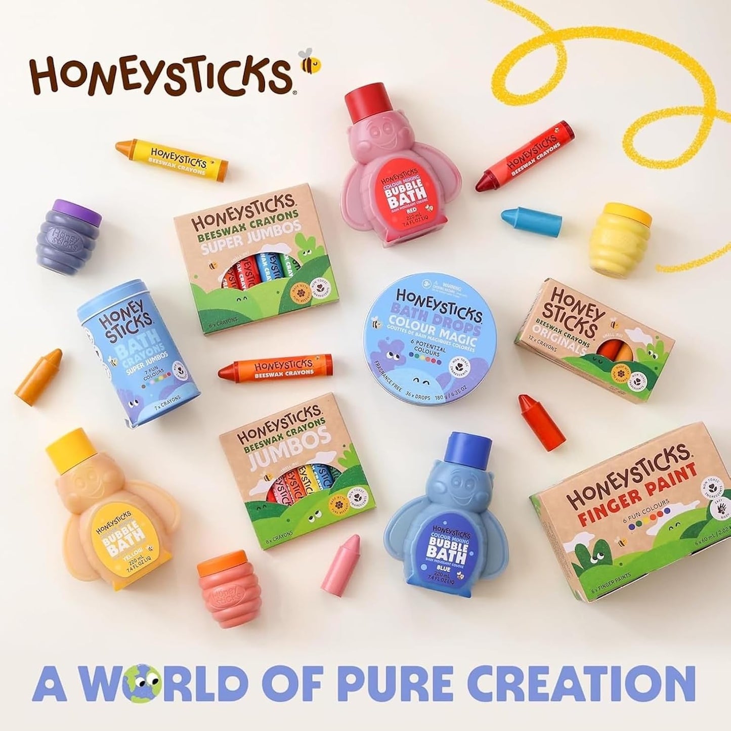 Honeysticks 100% Pure Beeswax Crayons (12 Pack) - Non Toxic Crayons for Toddlers 1-3, Safe for Baby from 1 Year Old Plus, Handmade with Natural Beeswax and Food-Grade Colors, Eco Friendly