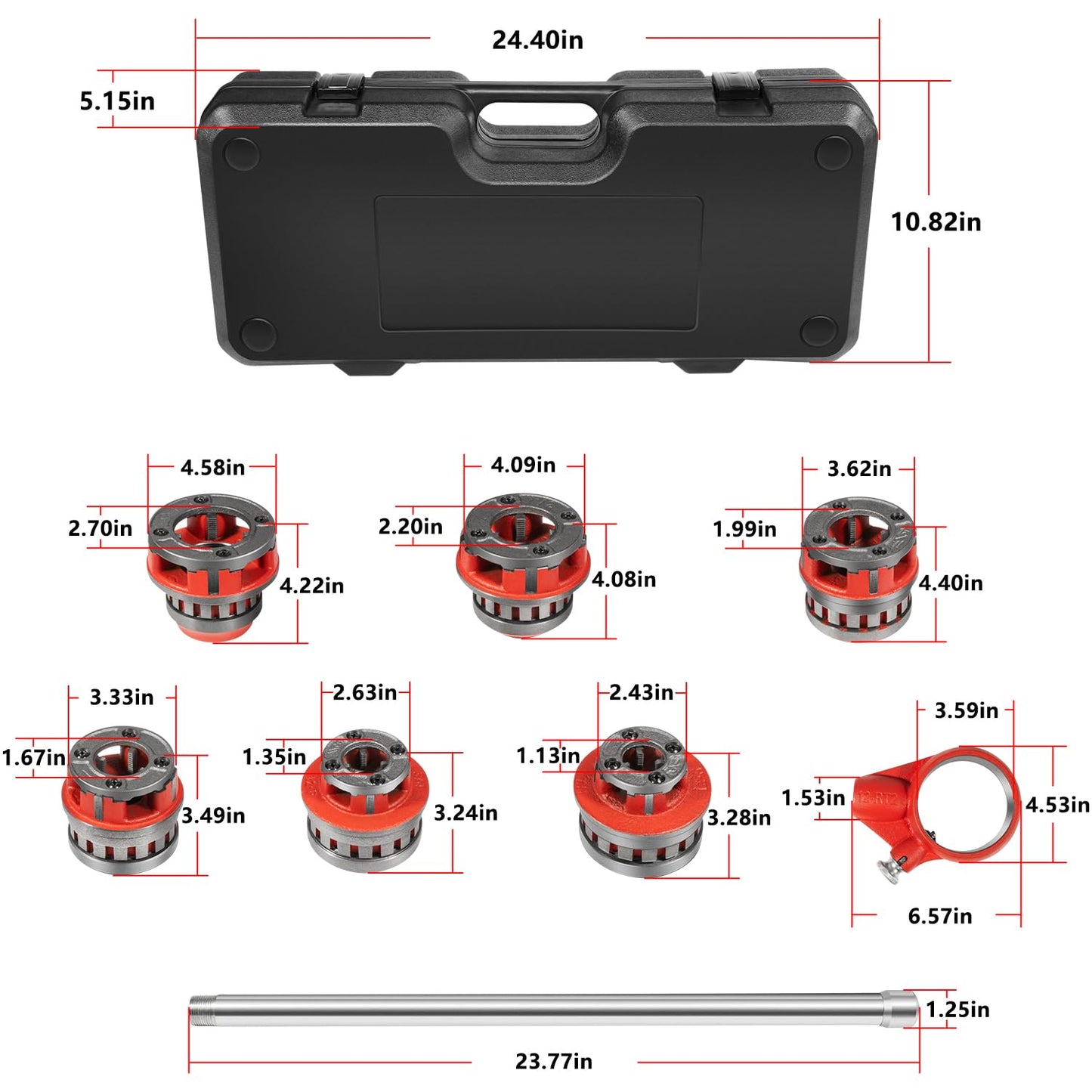 36475 12-R Exposed Ratchet Pipe Threader Kit Fit For 1/8"-2" Pipe Capacity with 12-R Die Heads, Heavy-Duty Manual NPT Threading Tool Come with Carrying Case