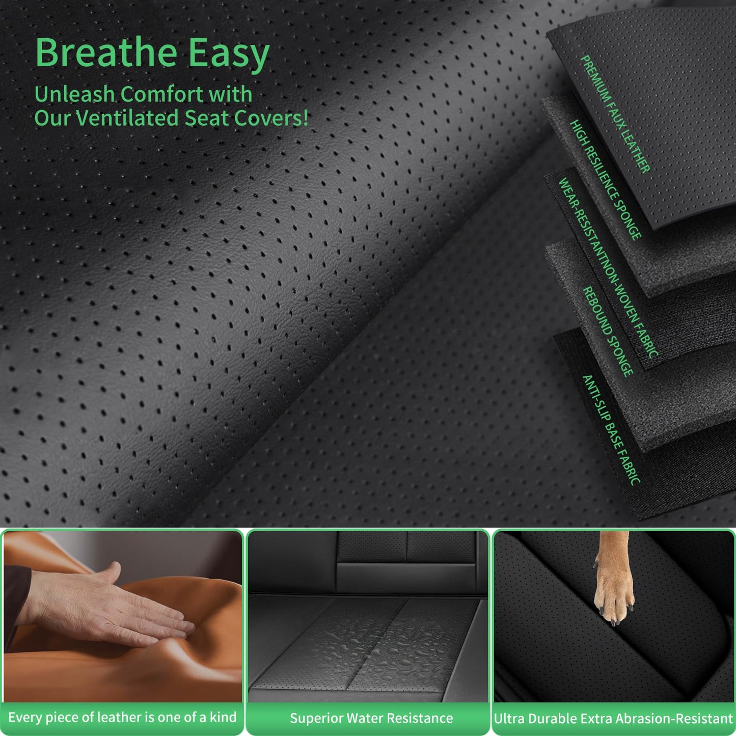 FQFZYMX Fit Escape Car Seat Covers for Ford Escape 2001-2024 2025 2026 -Upgraded Premium Waterproof & Breathable Leather,Airbag Compatible,All-Weather Seat Cushion Protector,Full Set,Black
