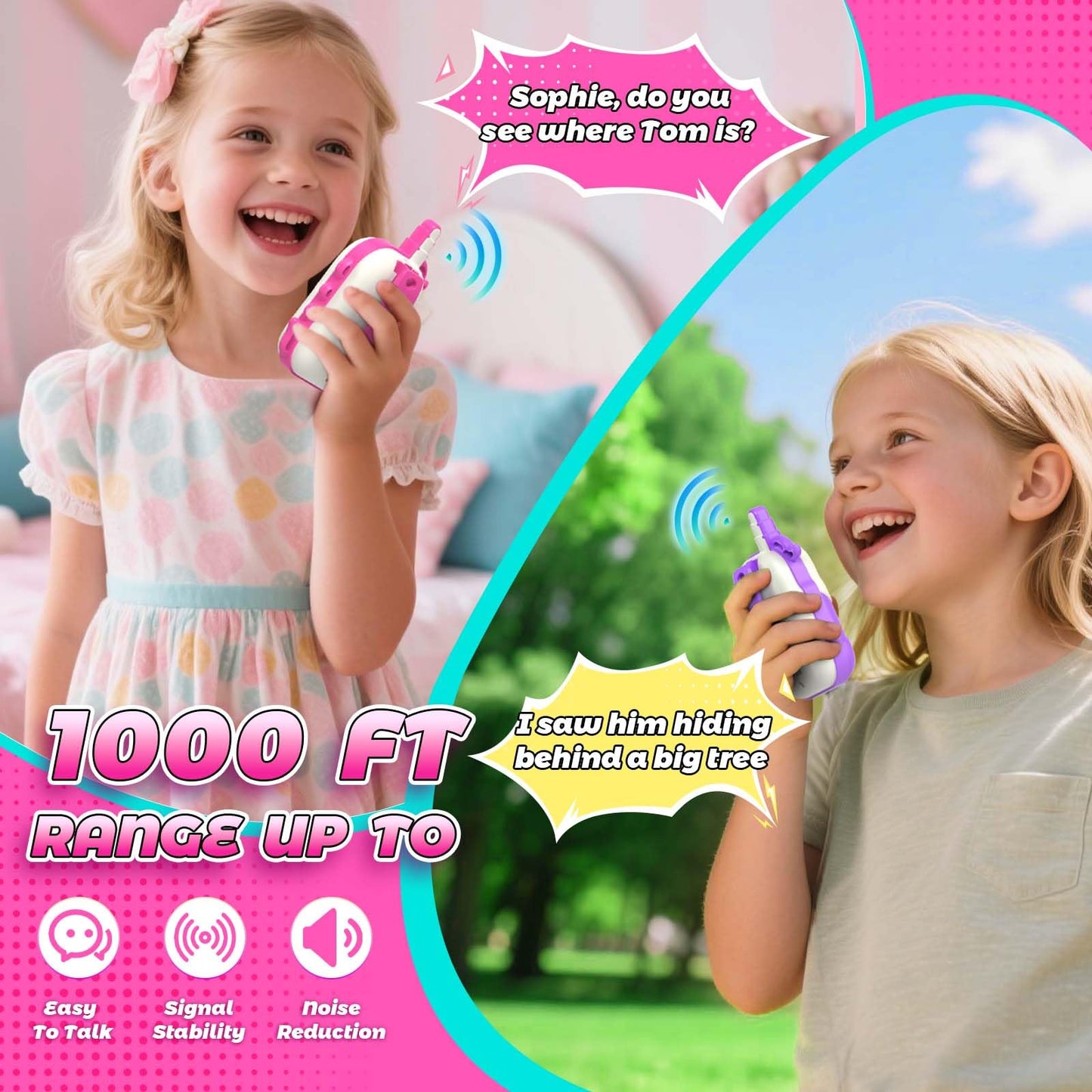 Rechargeable Walkie Talkies Toys for Girls: Unicorn Toys Walkie Talkies for Kids 2 Pack Birthday Gifts for 3 4 5-7 Year Old Girls Toy for 4 5 6 7 Year Old Grandkids Camping Outdoor Games