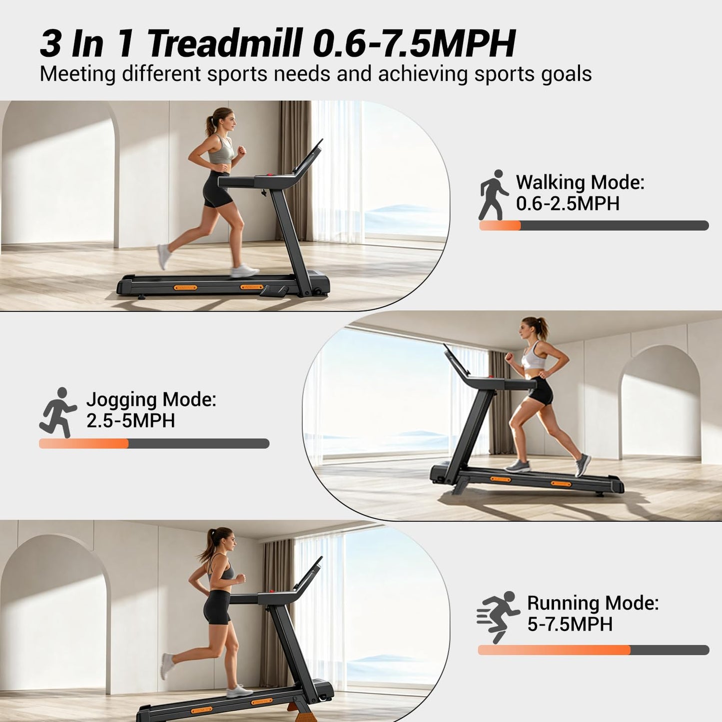 UMAY Treadmills for Home with 15% Incline, 7-Layer Shock-Absorbing Foldable Treadmill with Led Screen & Handle Bar Up to 400lbs Capacity, 3.0HP Walking Pad Treadmill Lower Noise/0.6-7.5MPH