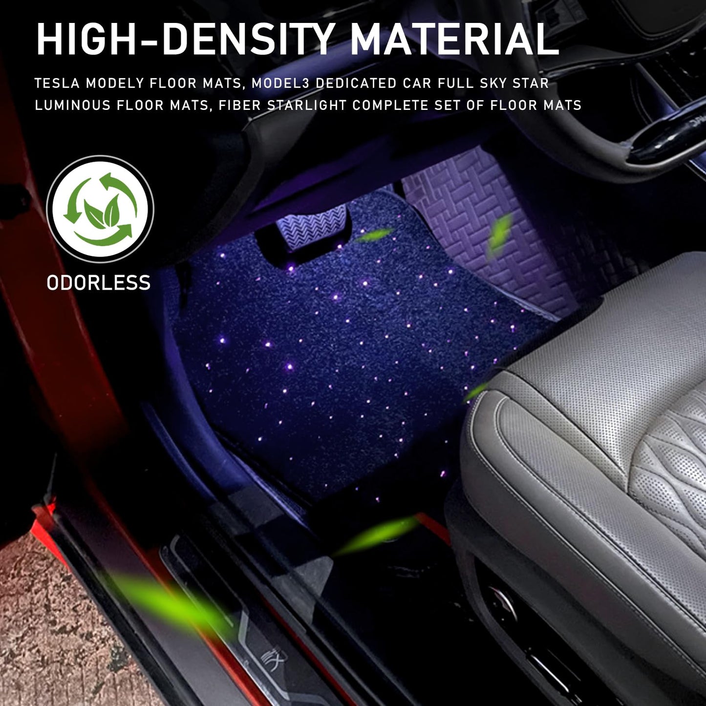 Starlight Floor Mats for Tesla Model Y with App Control led Floor Starlight Design All Weather Anti-Slip Mats, Black Automotive Carpet,Creates a Romantic Atmosphere for Date