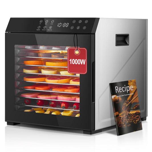 FOHERE Food Dehydrator for Jerky 1000W, 10 Trays With Large 9.04ft² Drying Space,176°F Temperature Control, Digital Adjustable Timer, Light, Dryer Machine for Dog Treats,Herbs, Meat, Fruit, and Yogurt