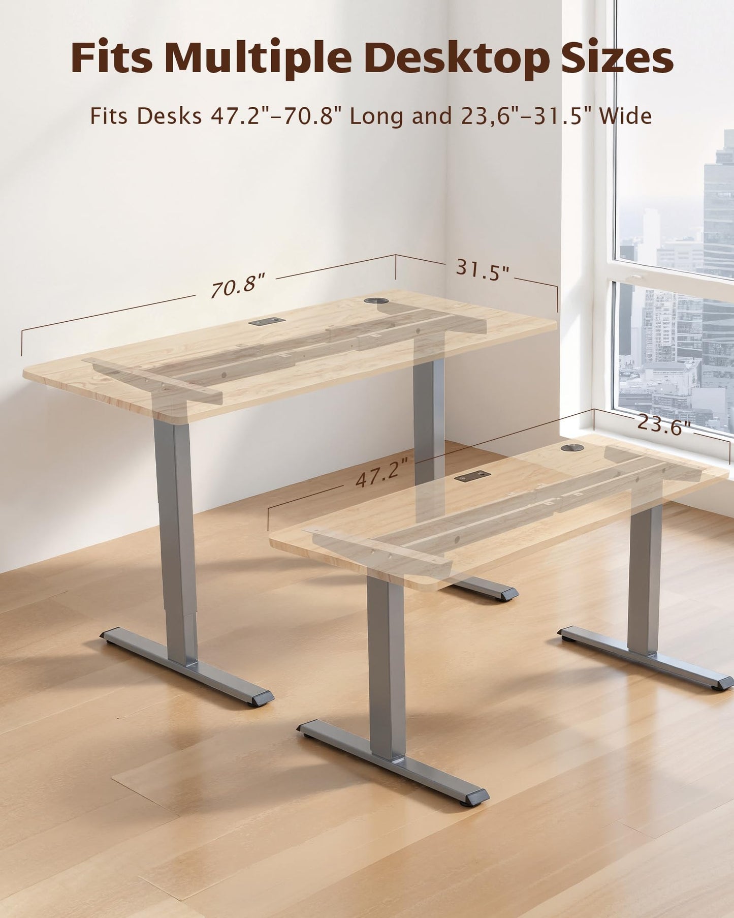 TOPSKY Dual Motor Electric Standing Desk Frame, Height Adjustable Sit Stand Base for Home Office, Fits Table Tops up to 70.8 x 31.5 Inch, 225 lb Capacity (Grey, Without Stand)