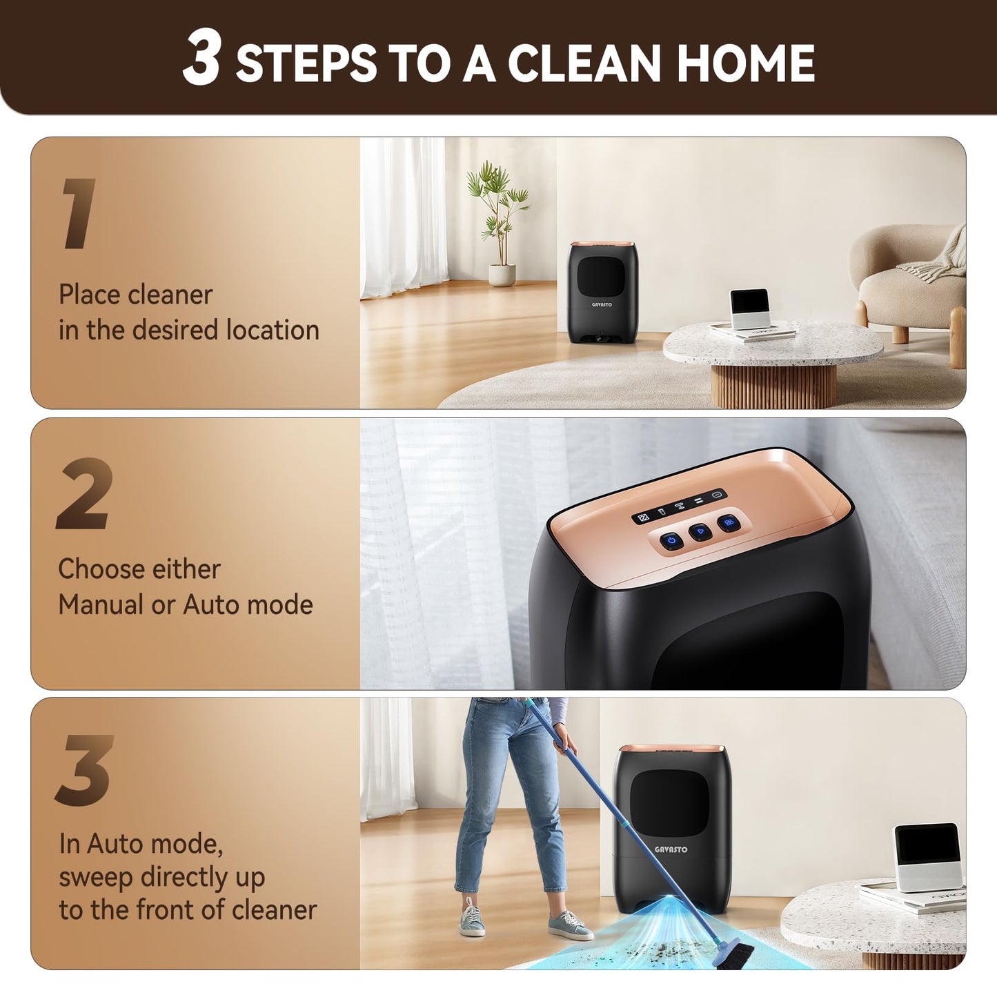 GAVASTO Pro Touchless Vacuum Automatic Dustpan - Ultra Fast & Powerful - Great for Sweeping Salon Pet Hair Food Dirt Kitchen, Canister Vacuum Cleaner Trash Can, Bagless, Auto Sensors, 1500 Watt-Black