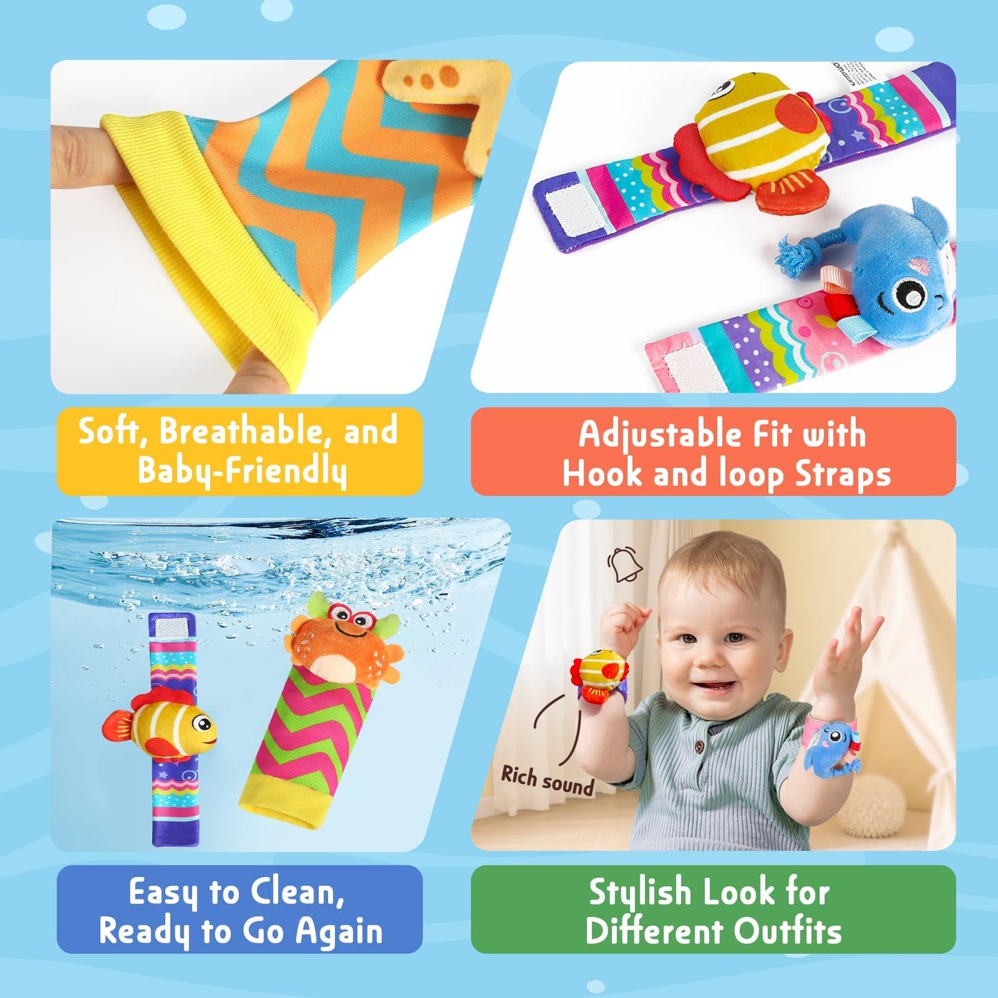 URMYWO Wrist Rattles for Baby - Rattle Socks - Foot Finder Set - Baby Toys for 0-12 Months Infant - Newborn Essentials - Early Learning Sensery Toys for Boy Girl as Shower Gifts