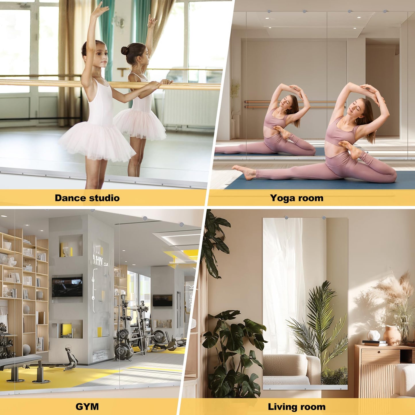 Inbenioso 72''x46'‘ Exercise Mirror for Home Gym Full Length, Garage Gym Wall Mirror, Large Workout Mirrors Frameless Tempered Glass for Gym, Yoga, Bedroom, Dance Studio, Living Room