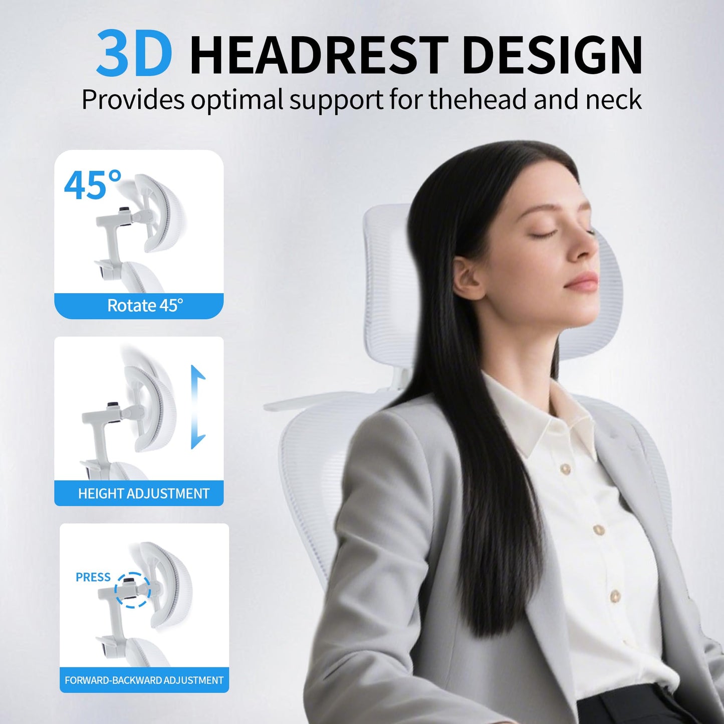 Vigosit Ergonomic Mesh Office Chair, 400 lbs Capacity, High Back Desk Chair with Adjustable Lumbar Support, 3D Headrest, Flip-Up Armrests, and PU Wheels for Long Workdays and Home Office (White)