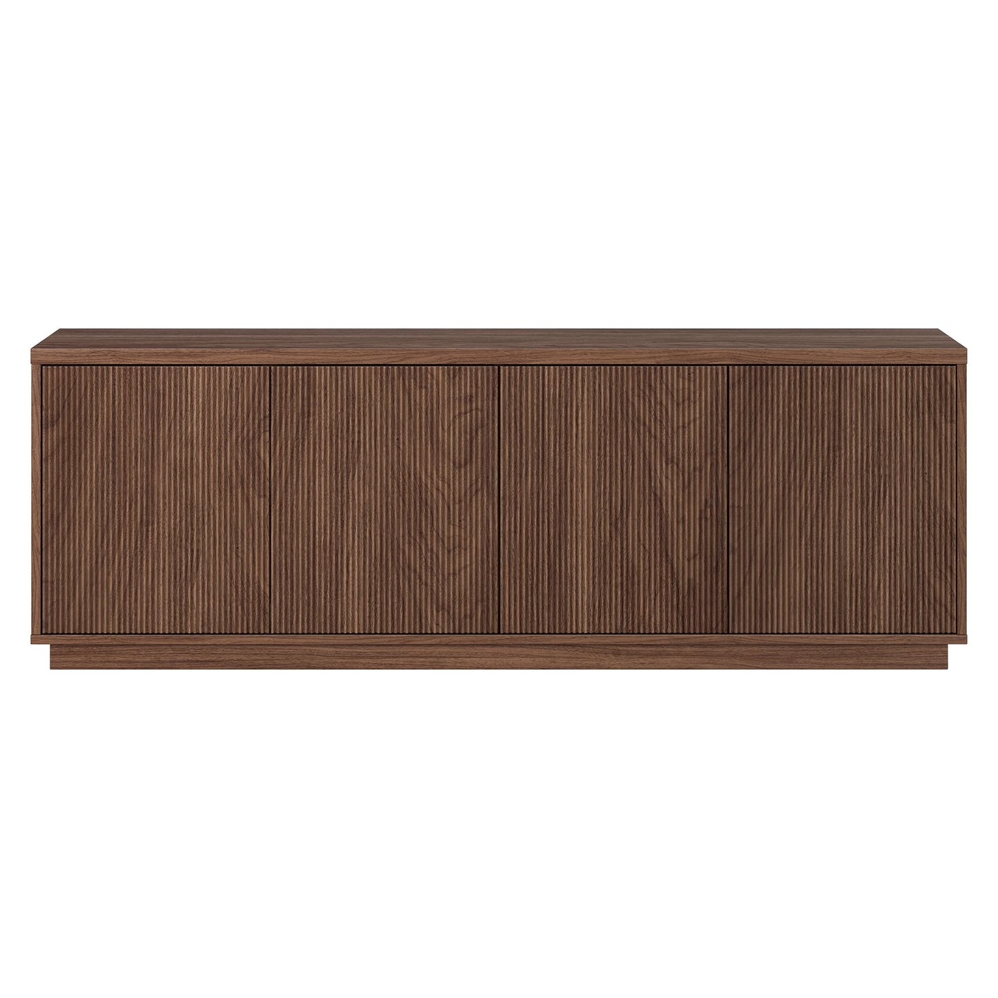 Henn&Hart Fluted TV Stand for TVs up to 75" with 2 Concealed Ribbed Storage Cabinets and Adjustable Shelves for Living Room, Family Room, or Office, Medium Walnut