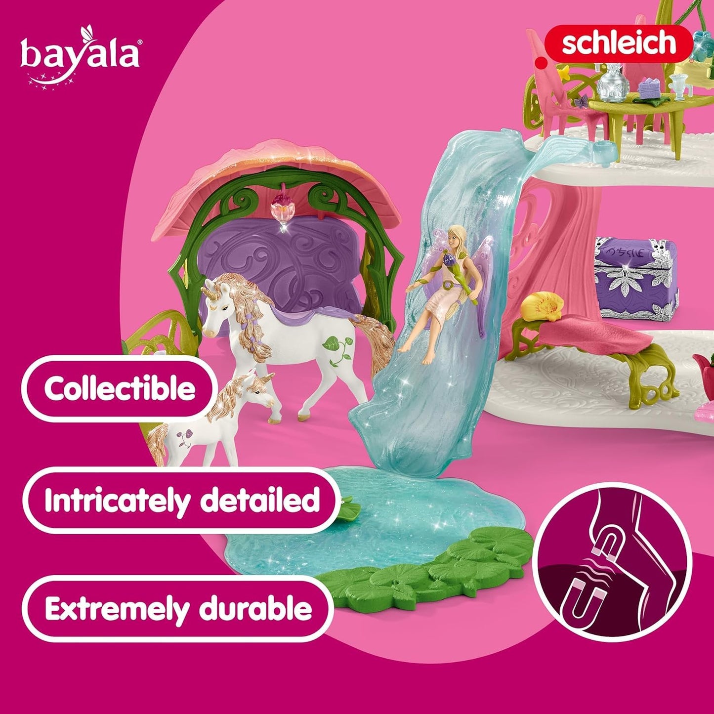Schleich Bayala - 71 PC Glittering Flower House Playset with Fairy Figure, 2 Cute Unicorn Toys and Fairy Dollhouse Accessories for Girls and Boys - Fantasy Figurine Animal Set for Kids Ages 5+ | 42445