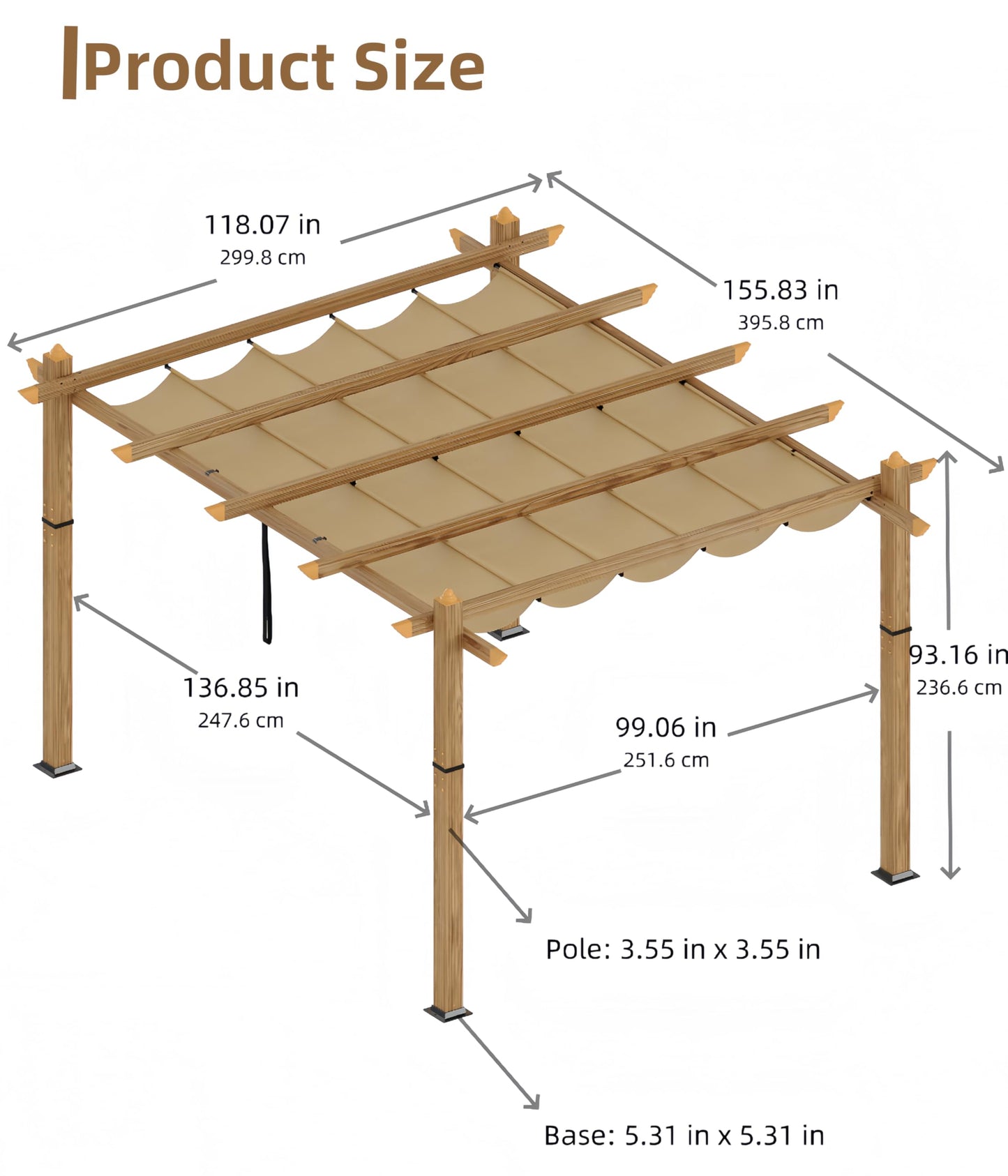 GAOMON Retractable Pergola 10' x 13' Aluminum Outdoor Pergola with Retractable Canopy Faux Wood Metal Pergolas for Patios, Backyard, Deck, Patio, Garden Porch Beach Pavilion Grape Trellis, Khaki
