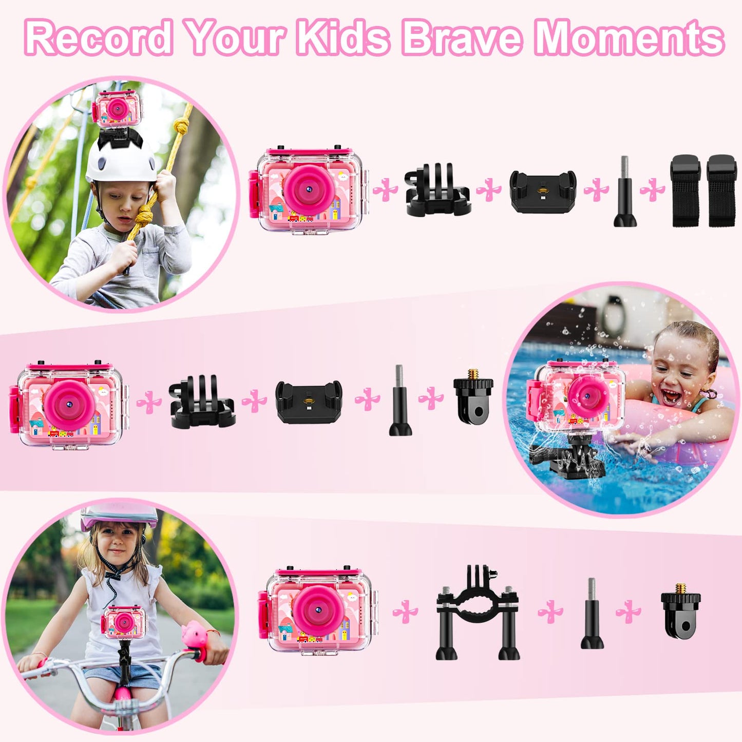 Pool Toy & Kids Underwater Camera - 99FT Waterproof Kid Action Camera 1080P Video&20MP Photo with Flip Lens, Includes 32GB Card for Diving Swimming Beach Snorkeling,Birthday Gift for Girls - GKTZ