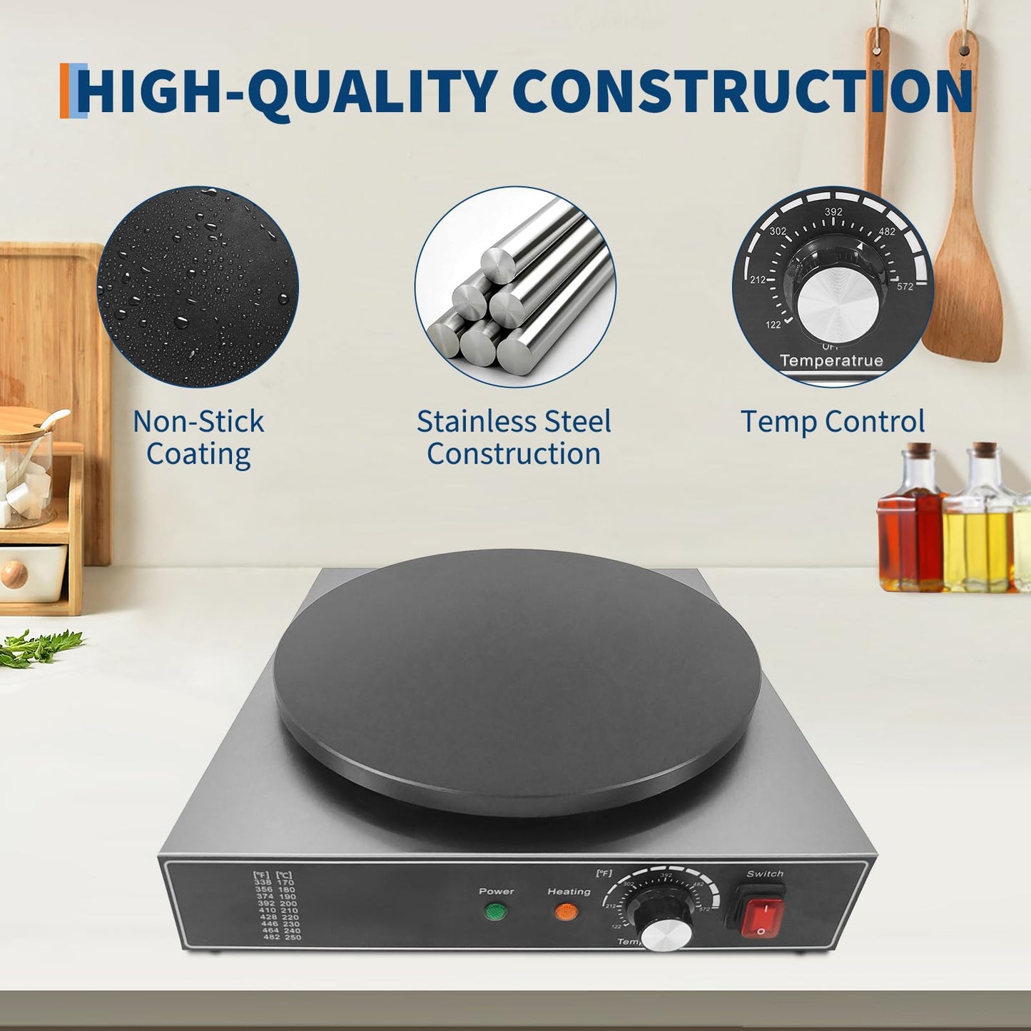 Electric Crepe Maker,1700 w 110 v Flat Plate Crepe Griddle with Temp Control,Non-Stick Commercial Crepe Machine for Home and Commercial Use