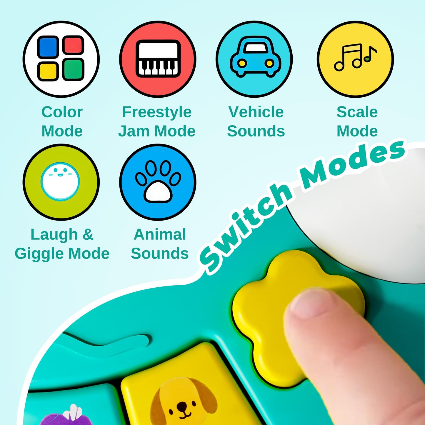 iPlay, iLearn Baby Dinosaur Musical Piano Toy, Infant Tummy Time Music Toy W/ Light Sound, Toddler Sensory Development Learning Activity, Birthday Gift 6 7 8 9 10 12 Month 1 2 3 Year Old Boy Girl Kid