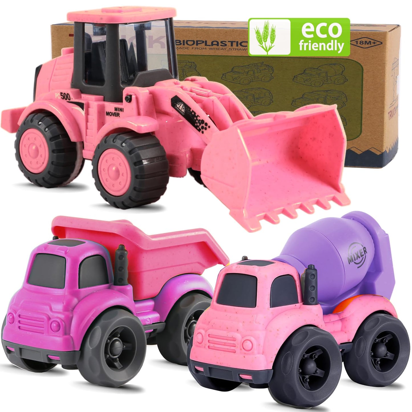 vusum Toddler Toys for 1 Year Old Girl Gifts,Kids Toys for Age 2-4,Dump Truck Cement Mixer Excavator Toy Cars Set, BPA Free,Phthalates Free,PVC,Toddler Girl Toys for 1 2 3 Year Old Birthday