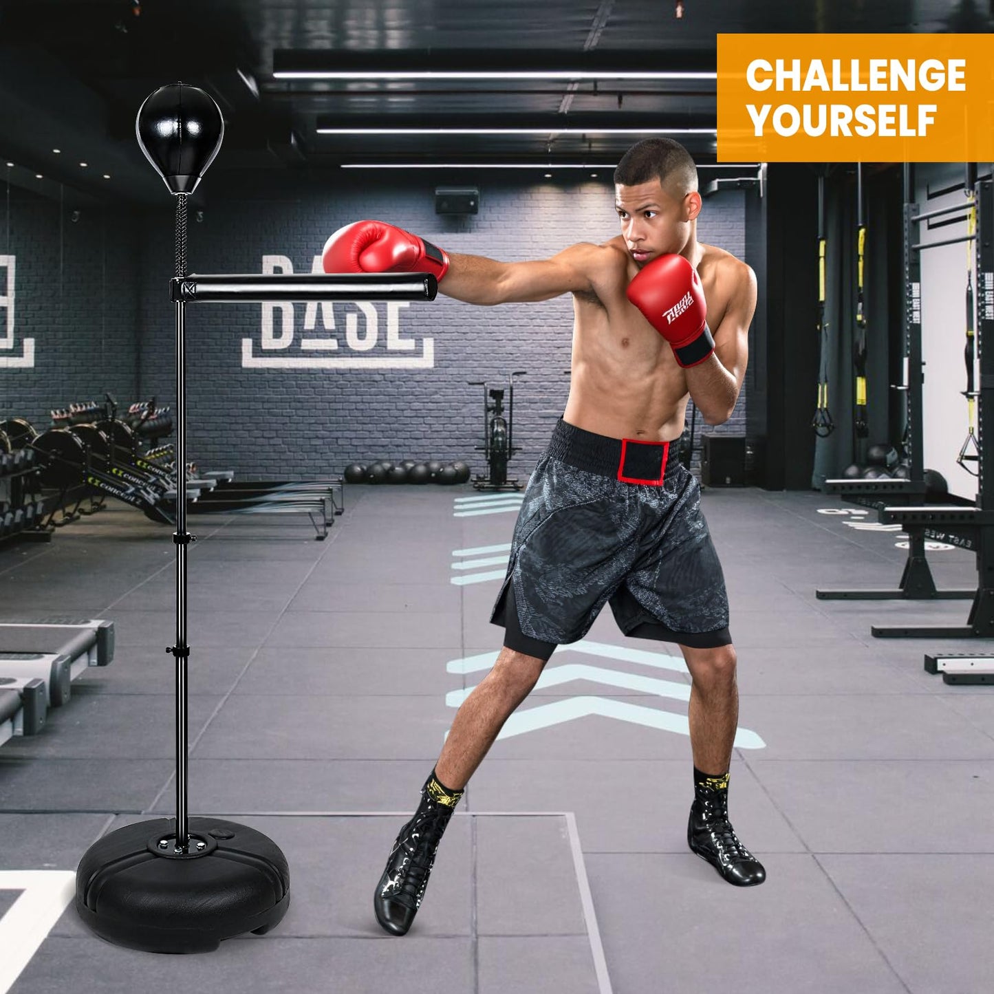 INNOLIFE Speed Punching Bag - Adjustable Reflex Trainer for Adults, Height-Adjustable Boxing Bar with Durable Stand for Home Gym, Stress Relief & Fitness Training