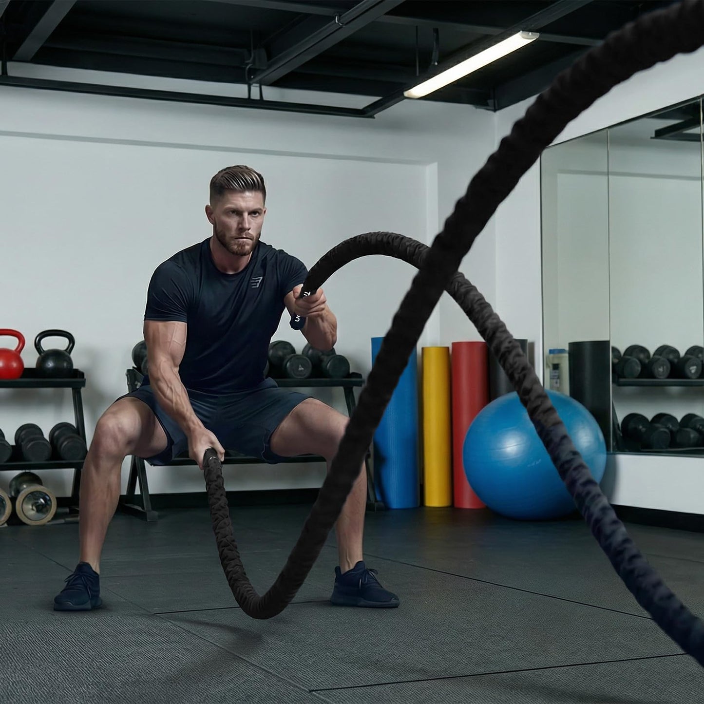 Battle Rope for Home Gym Workout - Extra Thick 2 Inch 30ft Heavy Weighted Training Exercise Ropes Fitness Equipment with Sleeve and Anchor Strap Kit for Crossfit Outdoor Working Out