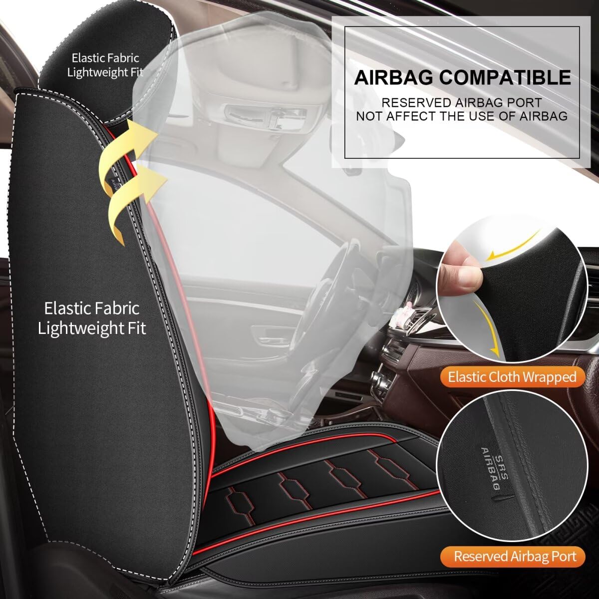 AOMSAZTO Leather Car Seat Cover Custom Fit for Volkswagen Jetta 2007-2026 Faux Leather Car Seat Protector Compatible Airbag Jetta Seat Covers Vehicle Cushion Covers Waterproof 2 Front Seat Black&Red