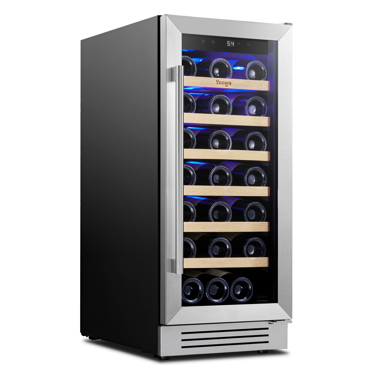 Yeego Wine Fridge Cooler - 15 Inch Wine Fridge Hold 33 Bottles, 40-65°F Wine Refrigerator Glass Door, Built in, Freestanding Under Counter Fridge for Beer Soda Drink Home Bar Office