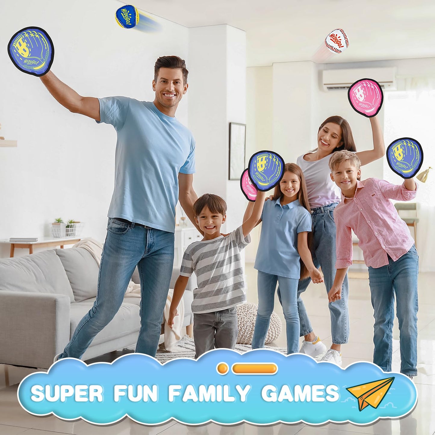 HEDUGO Toss and Catch Game Set Classical Outdoor Toys for Kids at The Beach, Yard, or Park Outside Games 4 Paddles 4 Balls Family Games for Kids and Adults Easter Toys Gifts