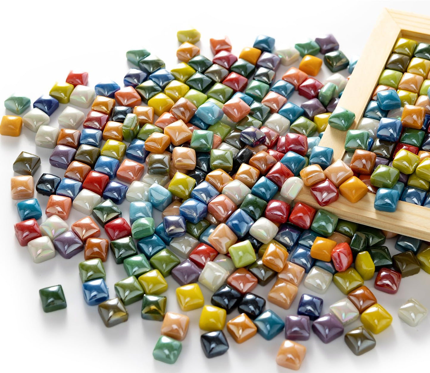 Lanyani 2.2 Pound Great Value Pack Glass Mosaic Tiles Bulk for DIY Crafts, Various Bright Solid Color Mosaic Pieces Tiles Supplies for DIY Crafting Iridescent Mosaic Glass Pieces