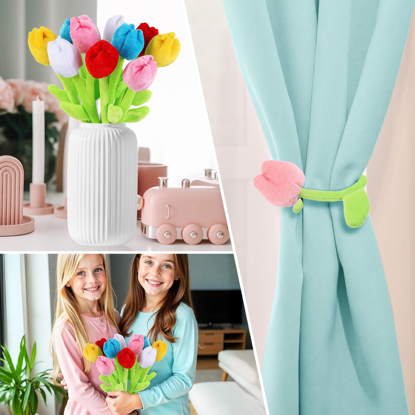 ZJoey 10 Pcs Plush Tulips Flower Stuffed Bendable Stems Plush Bouquet Toy Soft Rose Flower 12.6 Inch for Christmas 2026 Mother's Day Girl Girlfriend Wife(10 Pcs Colorful Tulip Series)