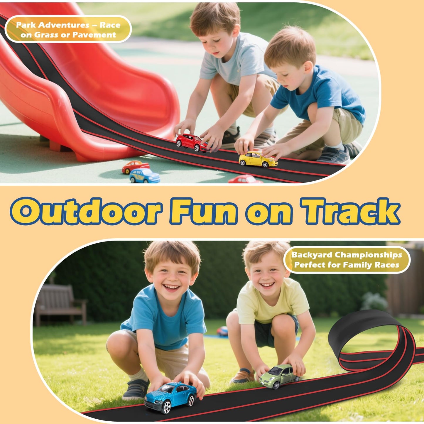 Flexible Race Track for Kids, 15Ft Flexible Car Track Race Car Track Compatible with Hot Wheels and Diecast 1/64th Cars, Flex Tracks Roll Up Race Ramp Toy with Strong Suction Cups